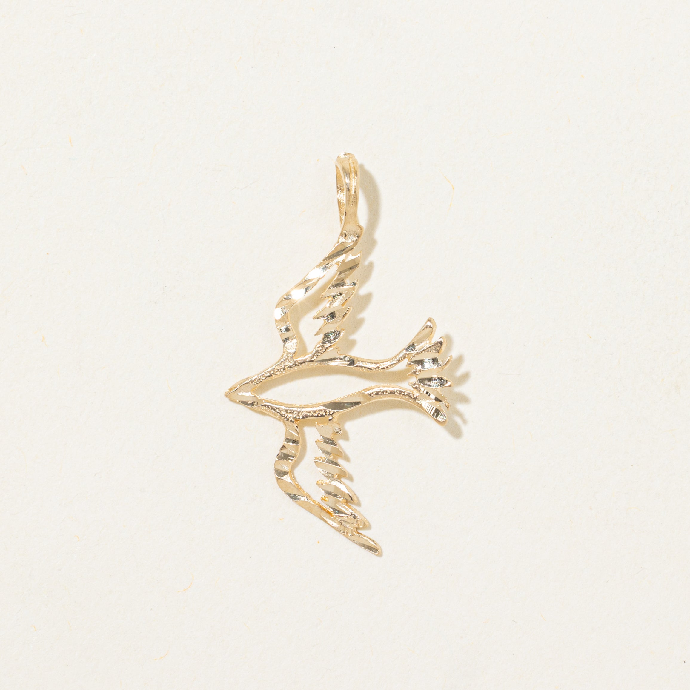 14k Yellow Gold Textured Bird Pendant