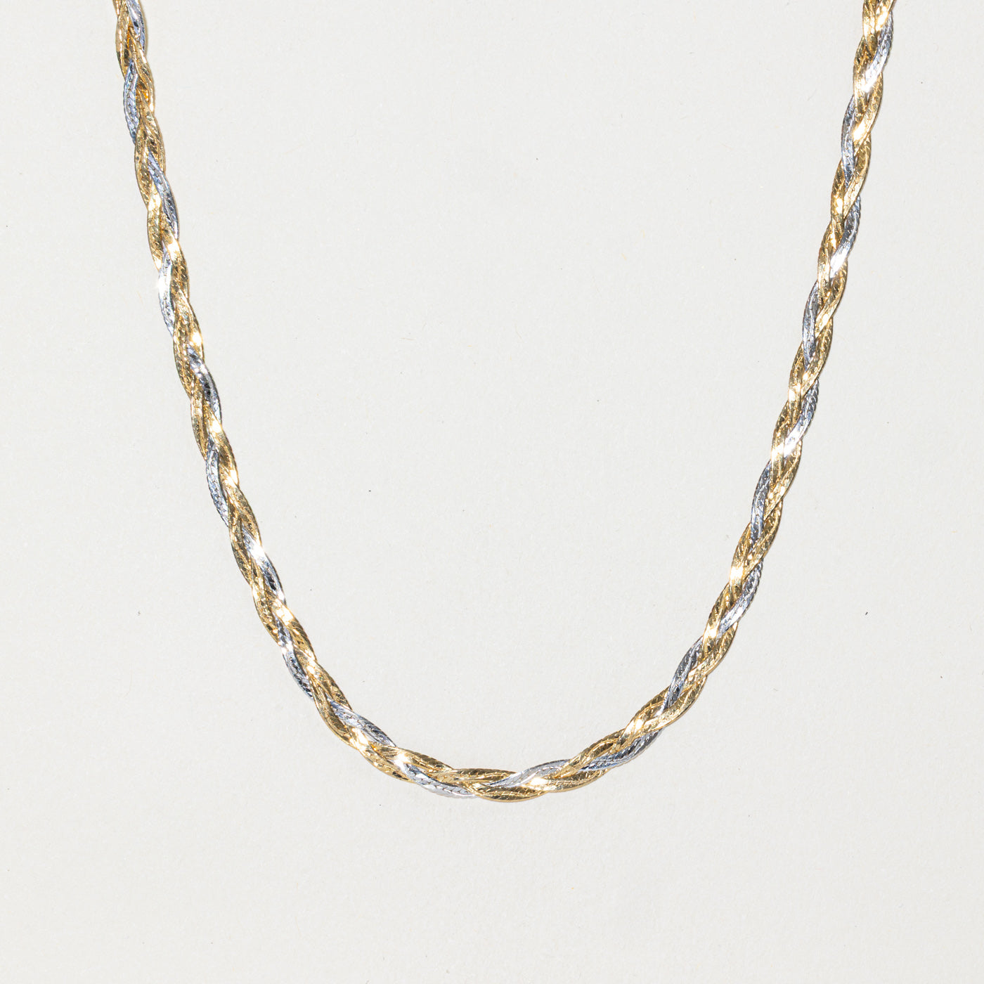 9k Yellow & White Gold Braided Flat Chain | 16"