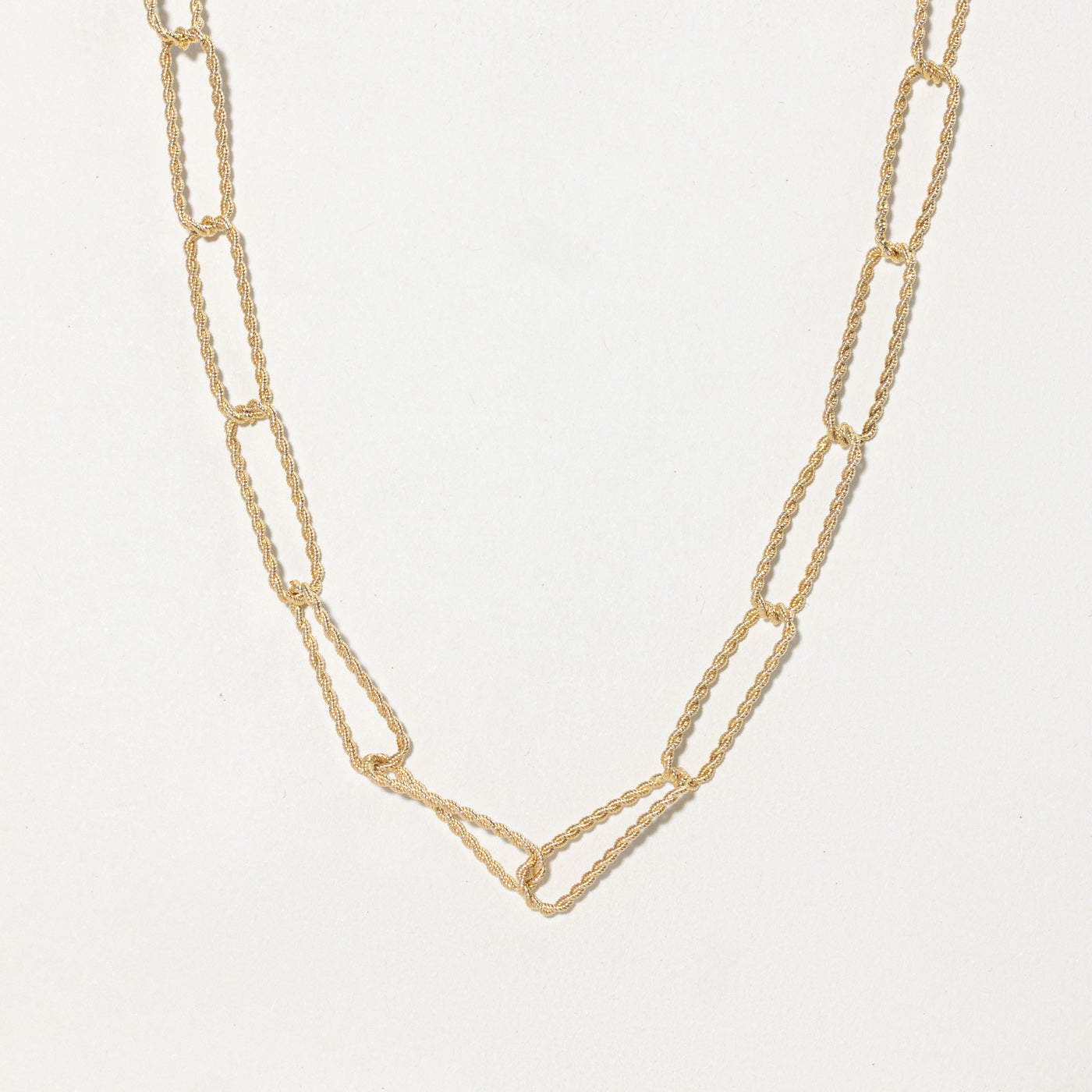 14k Yellow Gold Rope Textured Paperclip Chain | 24"