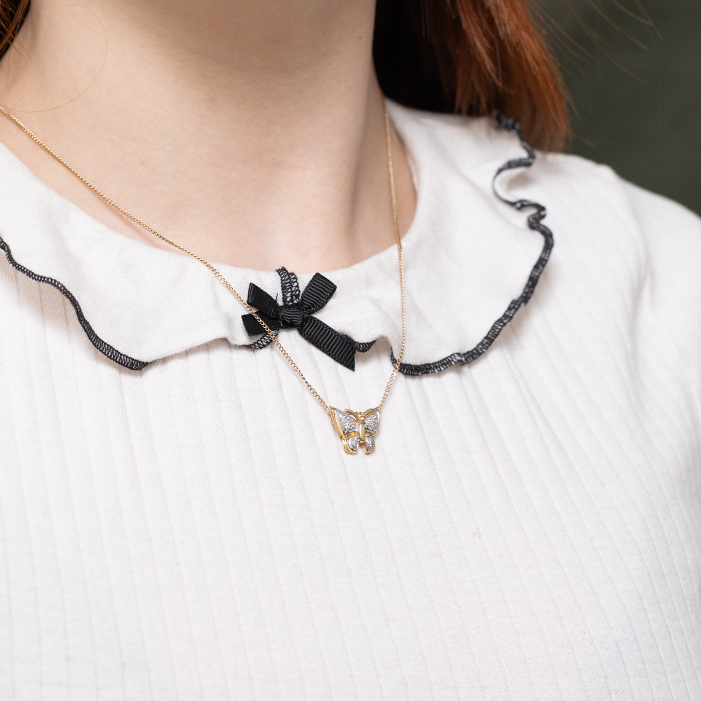 Two Tone Diamond Butterfly Pendant | 0.01ctw