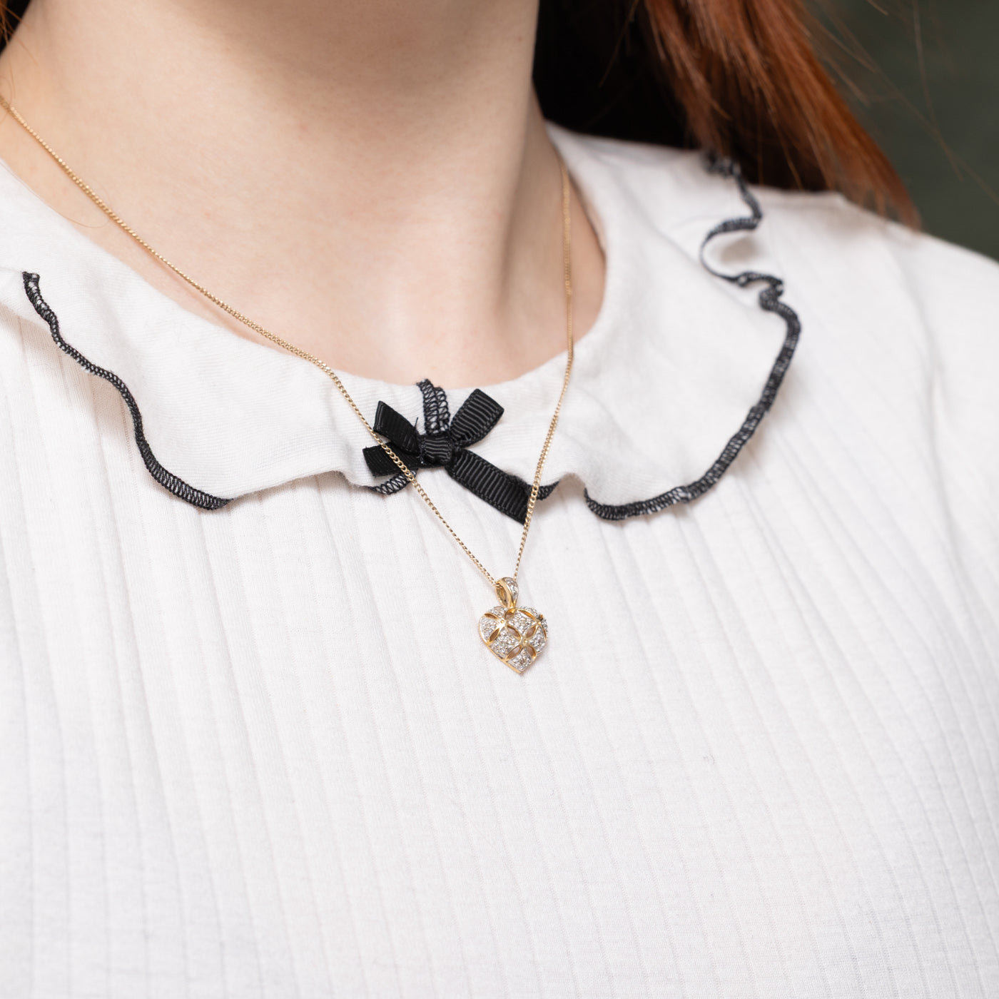 10k Two Tone Gold Openwork Puffed Heart Pendant