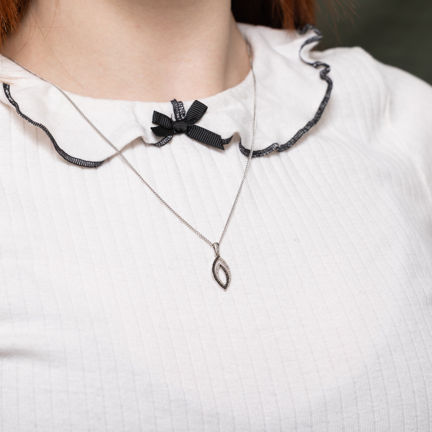 Black & White Diamond Open Marquise Pendant | 0.04ctw