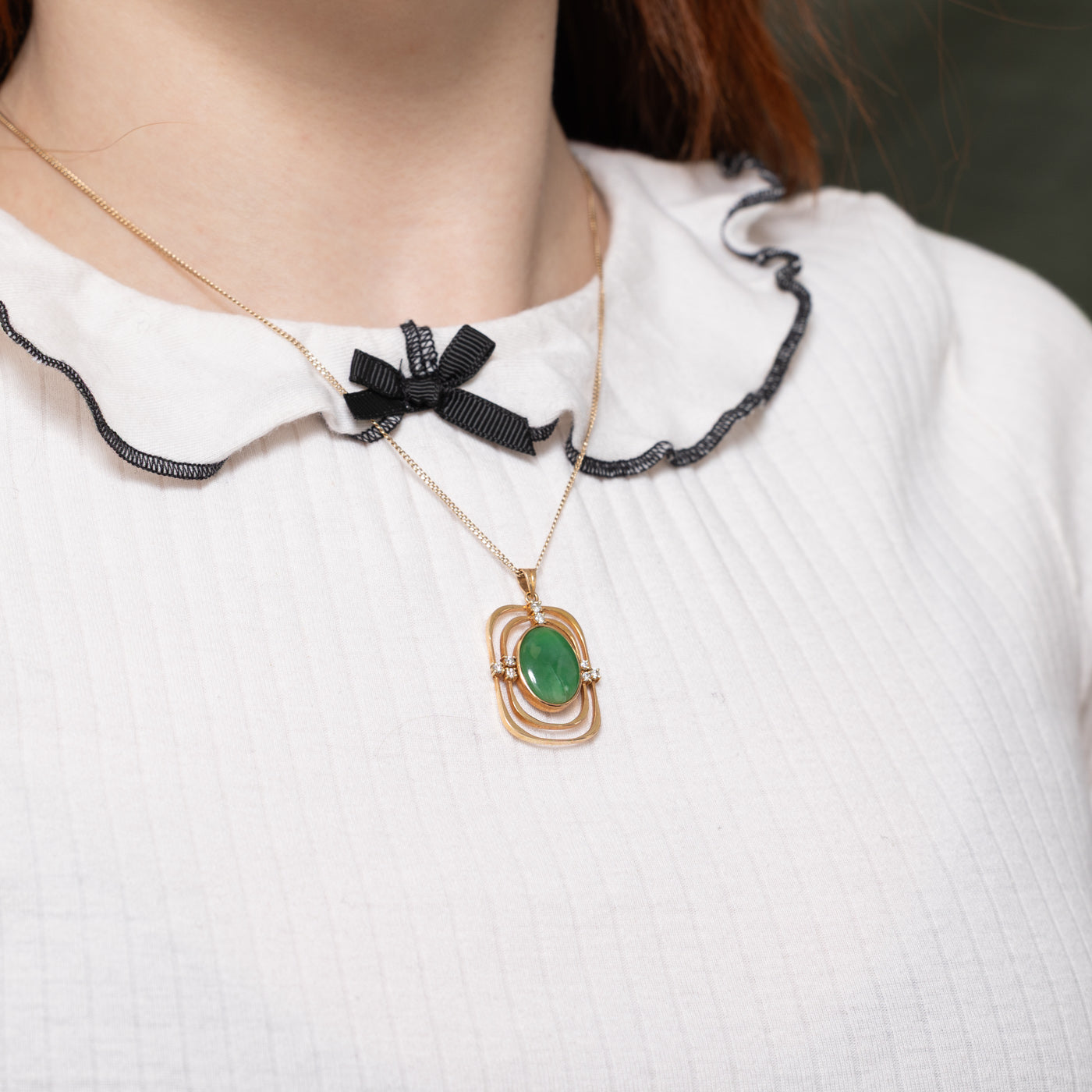 Bezel Set Jadeite & Diamond Framed Pendant | 6.26ct, 0.15ctw