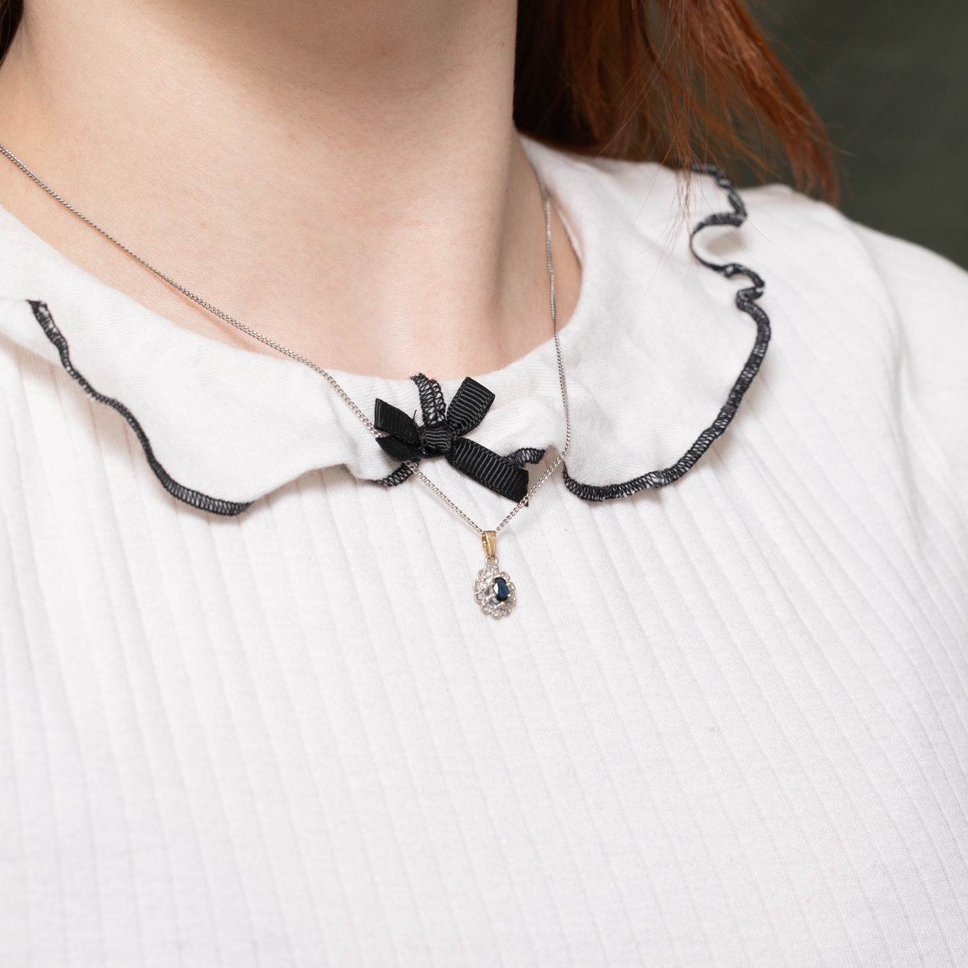 Oval Cut Sapphire & Diamond Pendant | 0.20ct, 0.05ctw