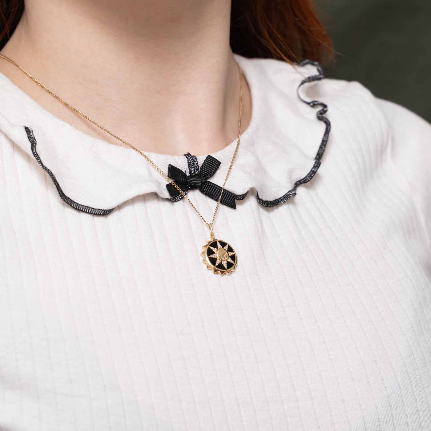 'Mejuri' Onyx & Diamond Sunburst Pendant | 2.90ct, 0.03ctw