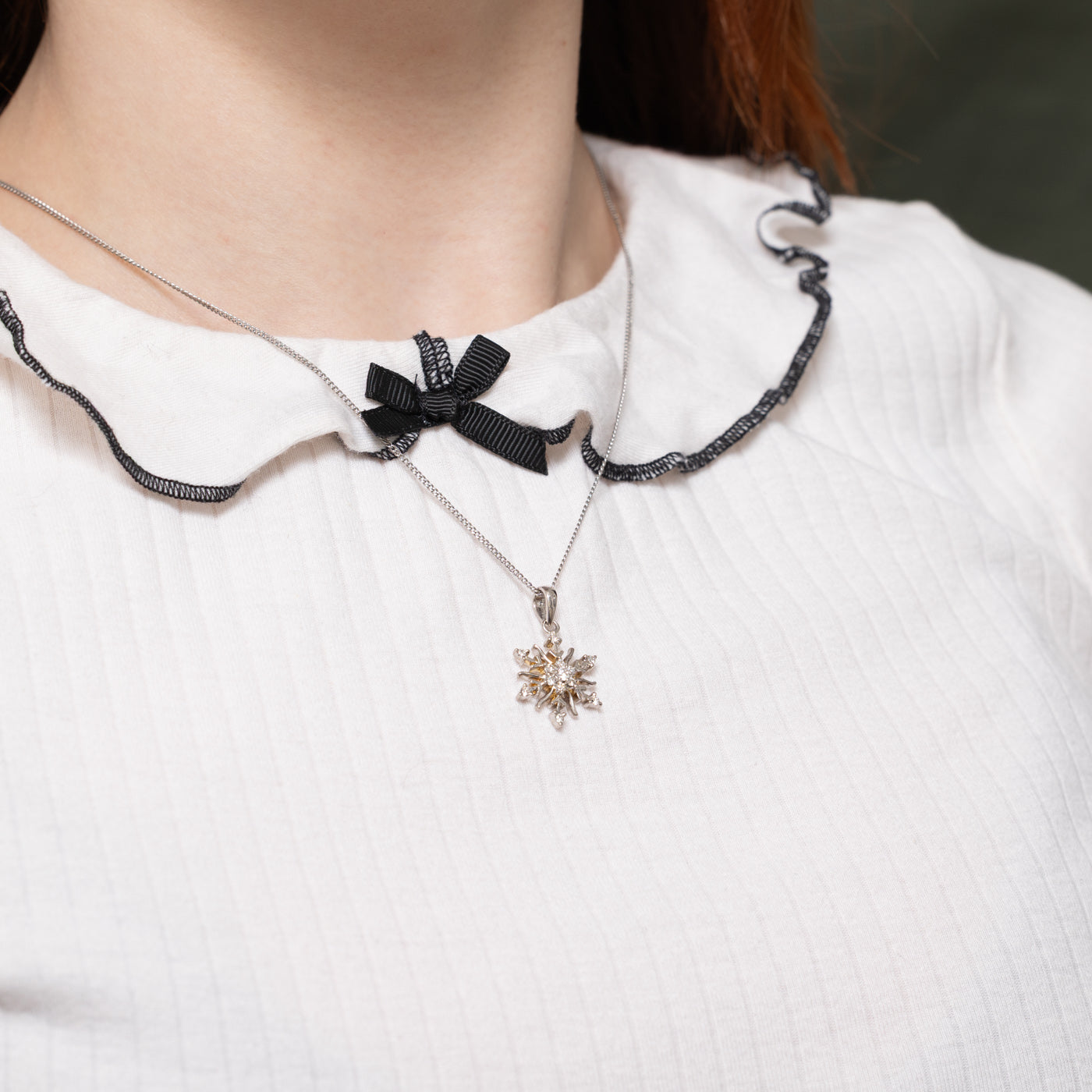 White Gold Diamond Cluster Snowflake Pendant | 0.32ctw