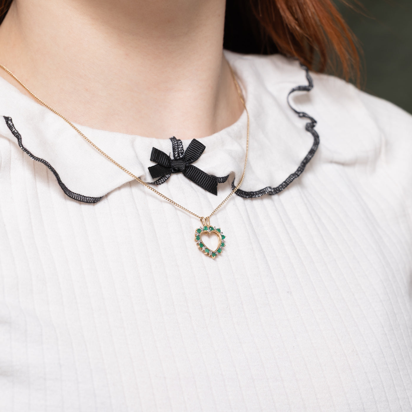 Emerald & Diamond Petal Open Heart Pendant | 0.22ctw, 0.02ctw