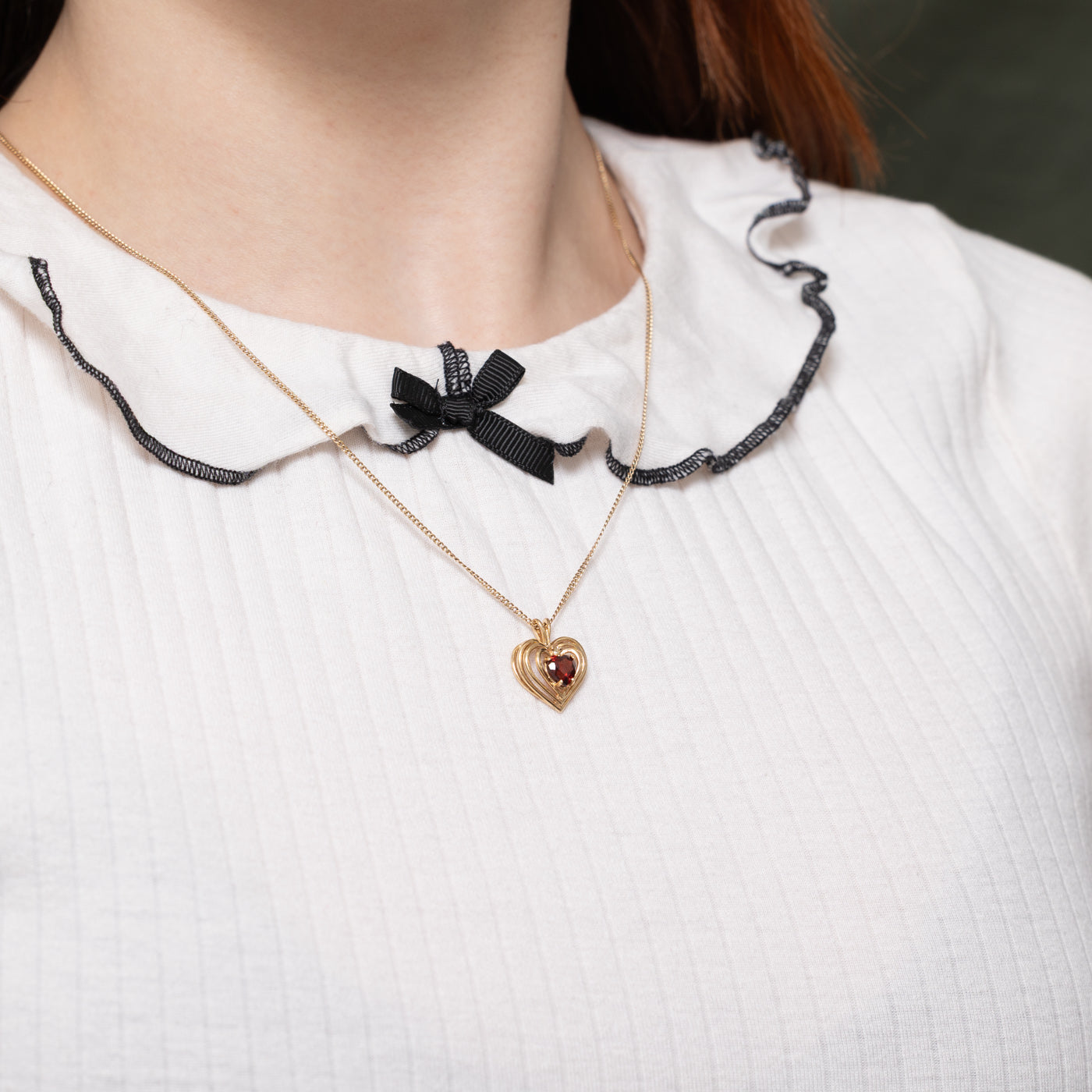 18k Garnet & Diamond Layered Heart Pendant | 0.79ct, 0.01ct