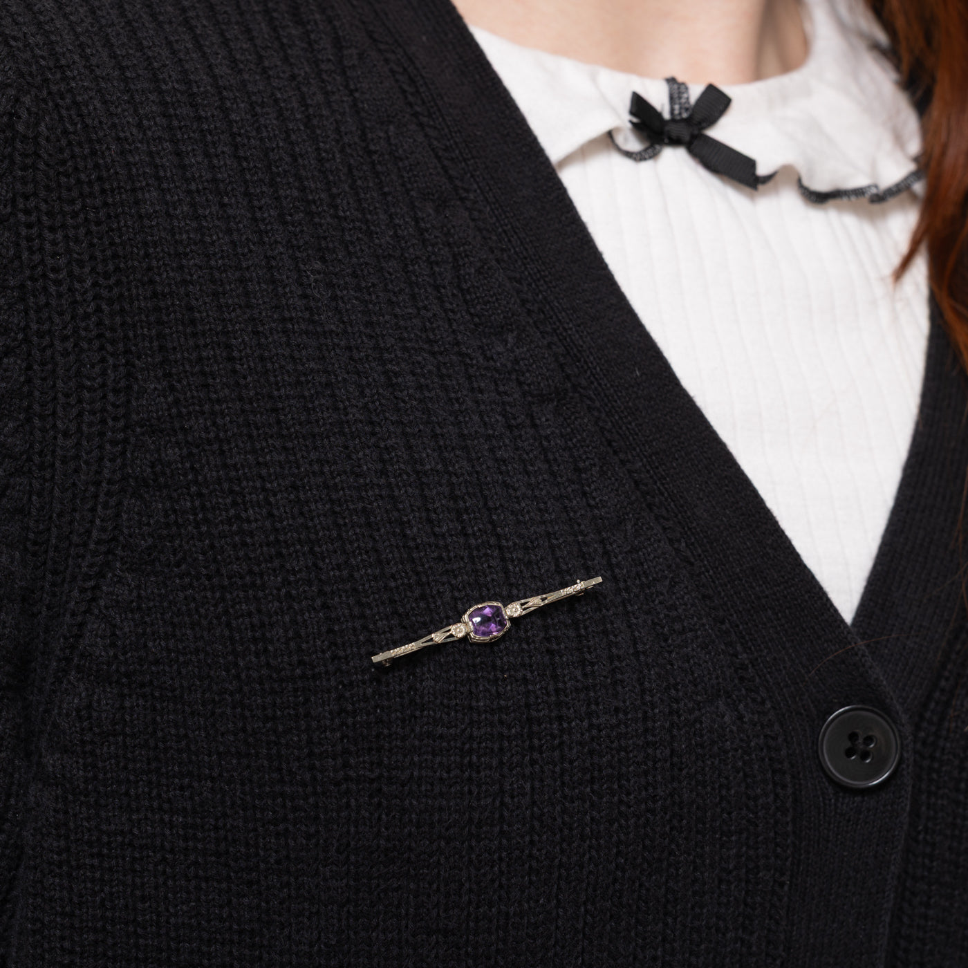 Bezel Set Amethyst Engraved Brooch | 1.32ct