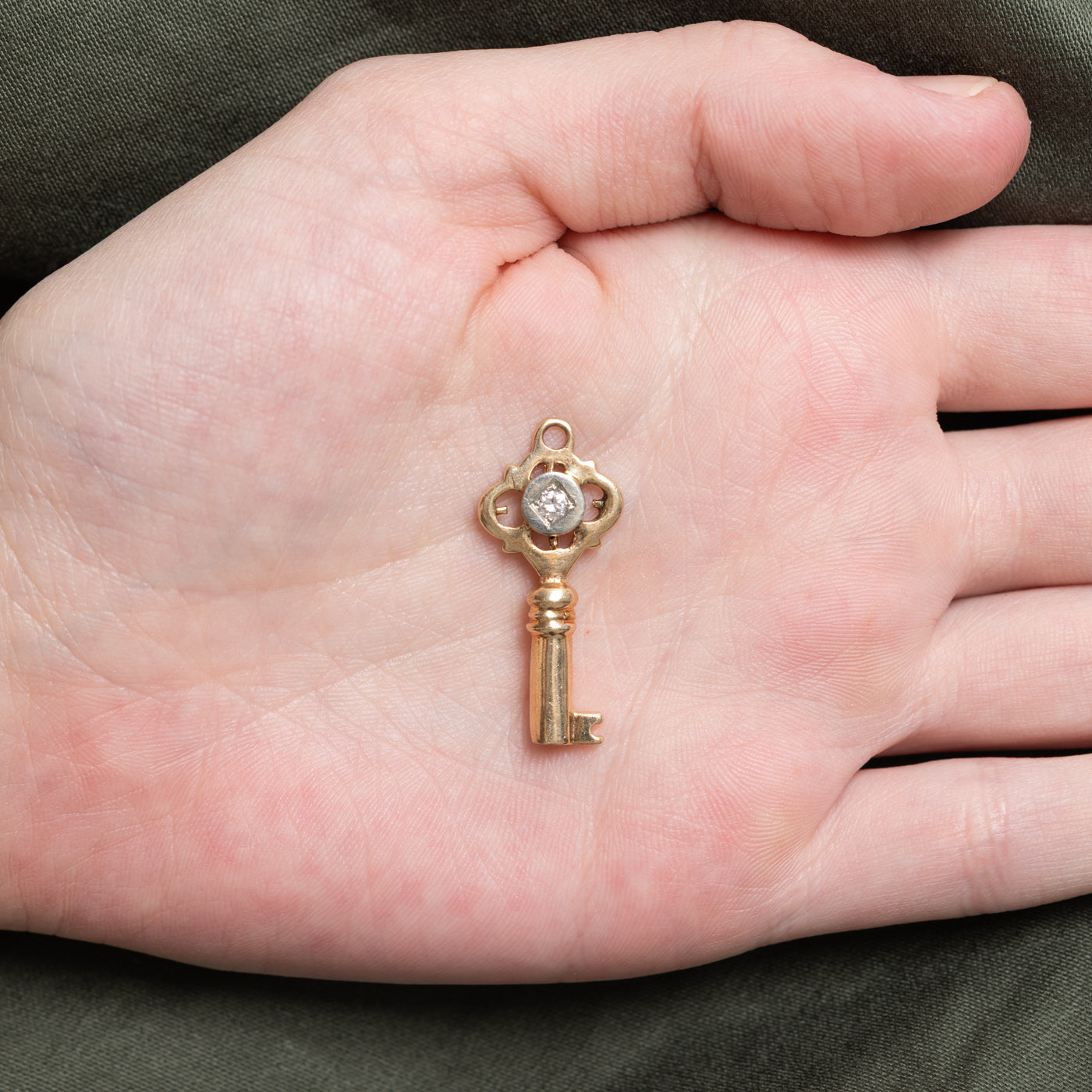 Two Tone Gold Diamond Key Pendant | 0.09ct