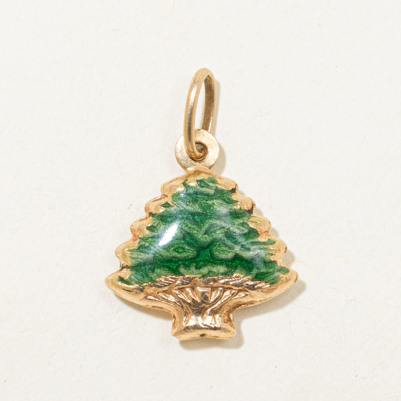 18k Yellow Gold Green Enamel Christmas Tree Charm