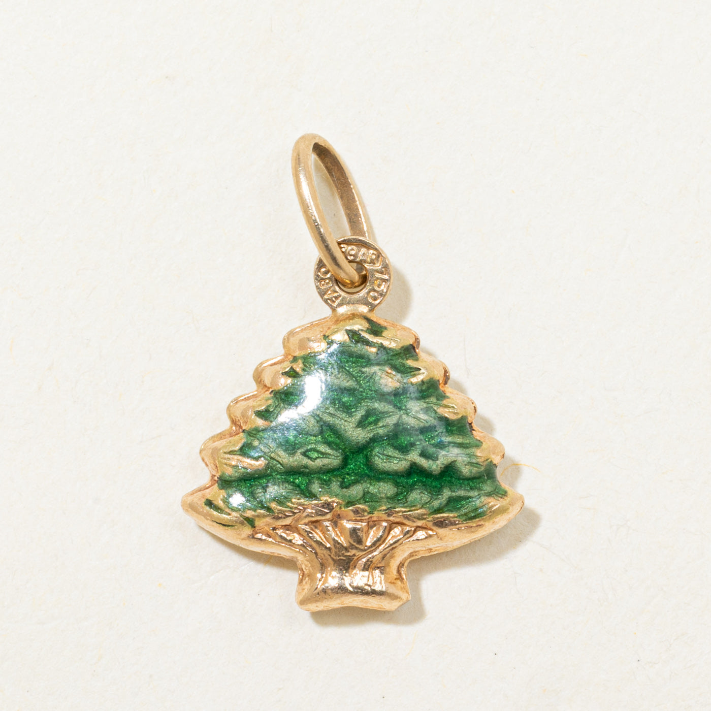 18k Yellow Gold Green Enamel Christmas Tree Charm