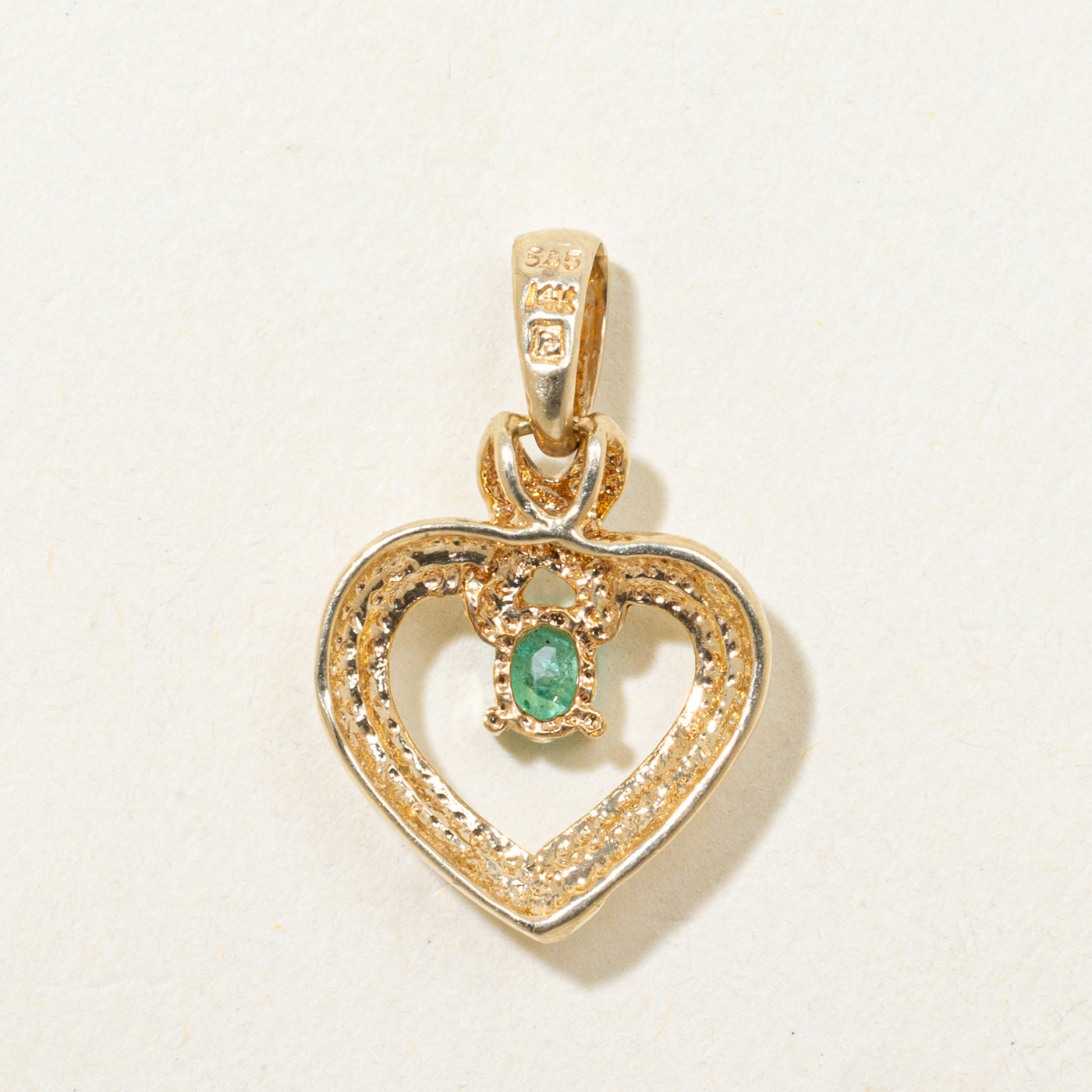 Emerald & Diamond Open Heart Pendant | 0.12ct, 0.003ct