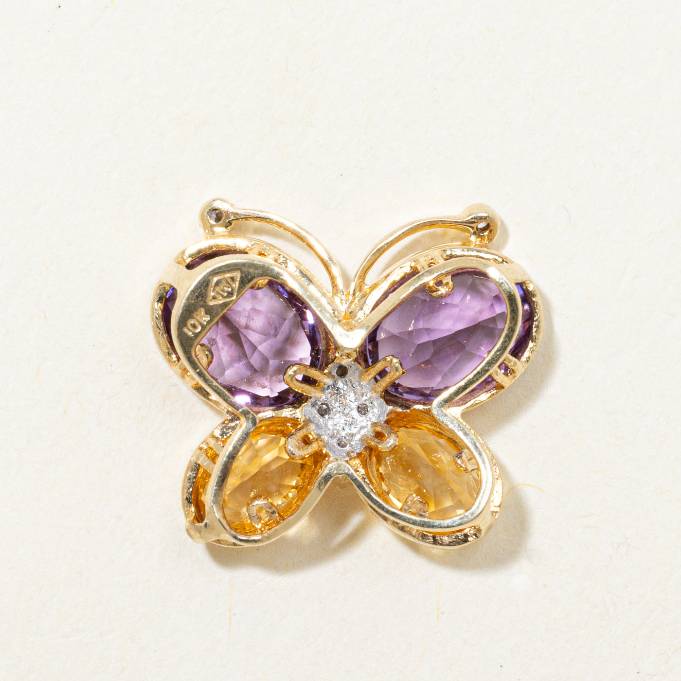 Amethyst, Citrine & Diamond Butterfly Pendant | 2.12ctw, 0.82ctw