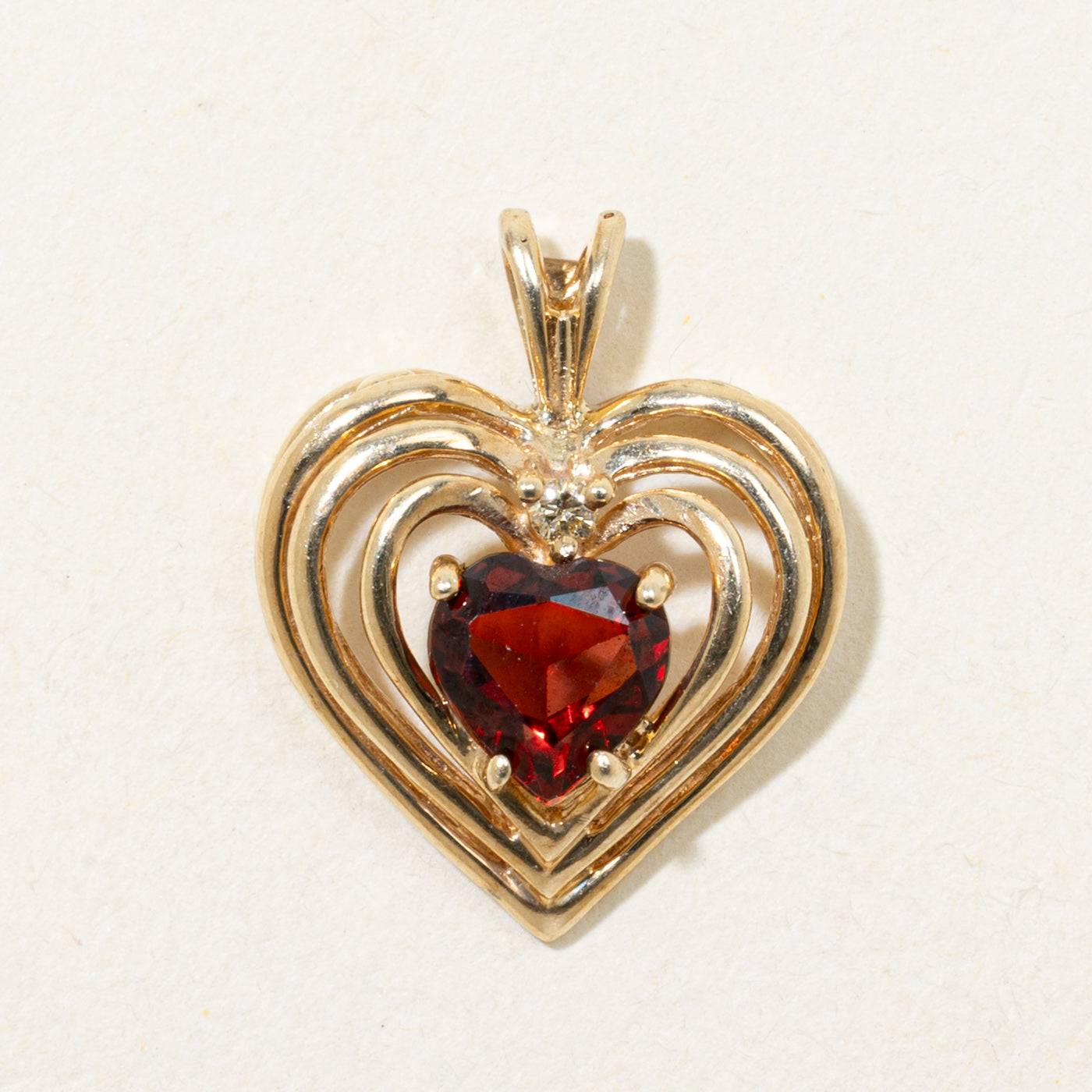 18k Garnet & Diamond Layered Heart Pendant | 0.79ct, 0.01ct