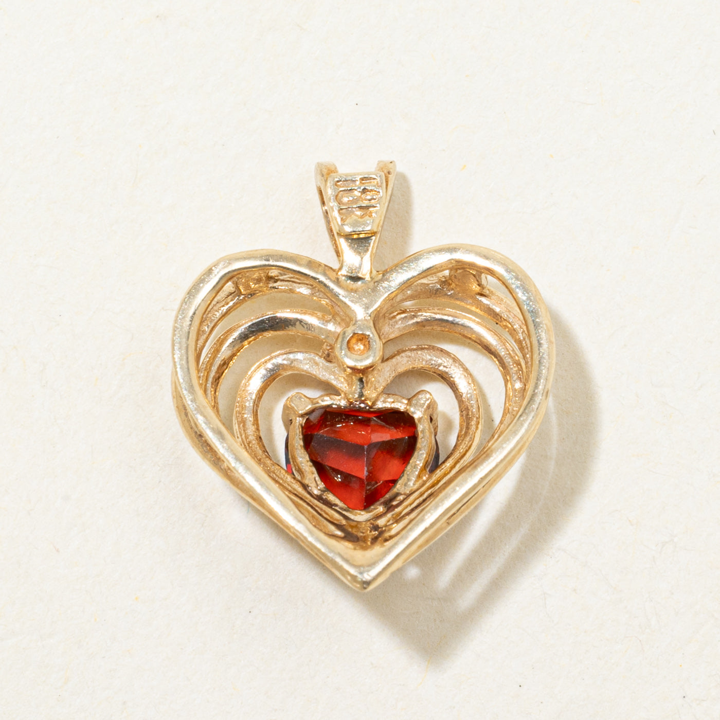18k Garnet & Diamond Layered Heart Pendant | 0.79ct, 0.01ct