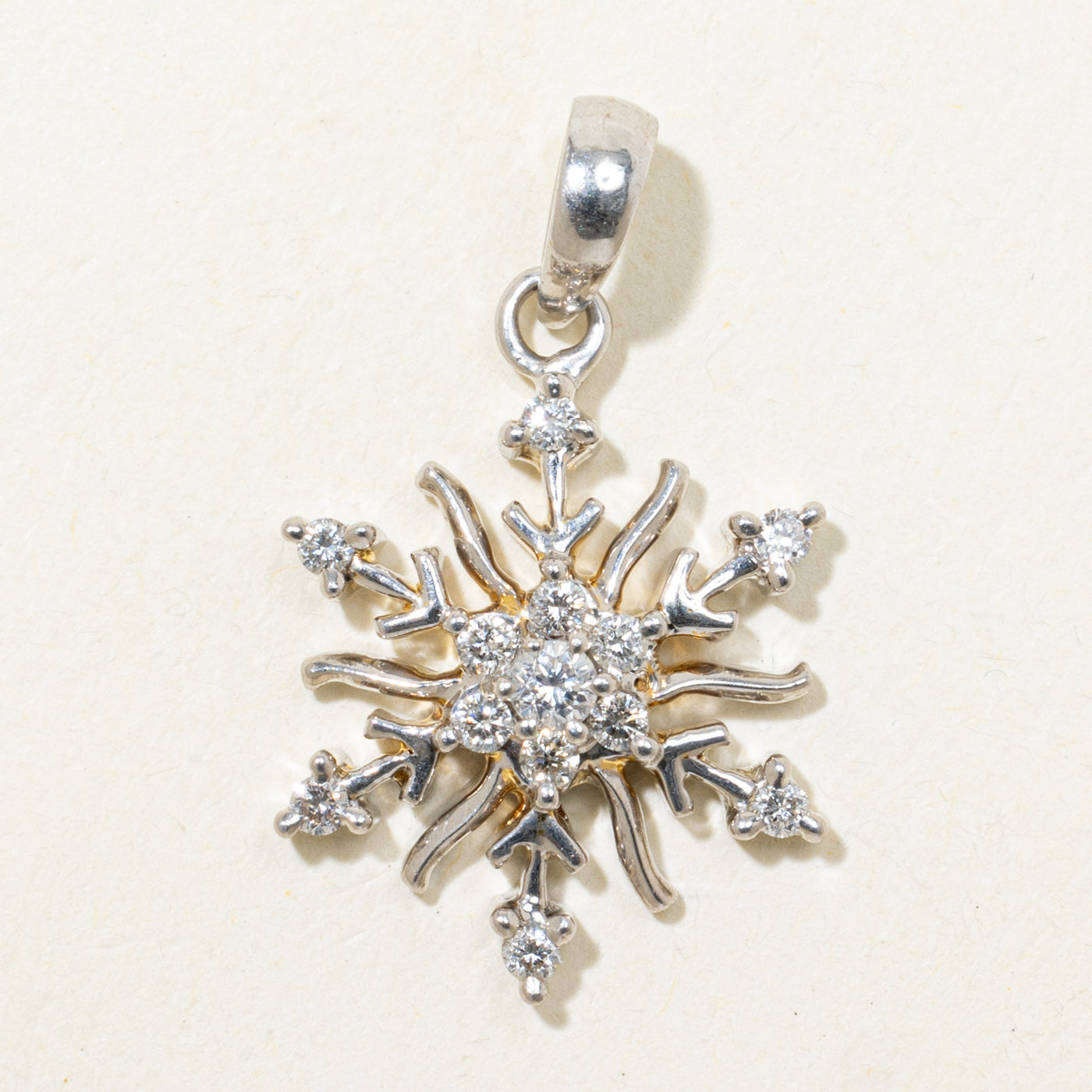 White Gold Diamond Cluster Snowflake Pendant | 0.32ctw