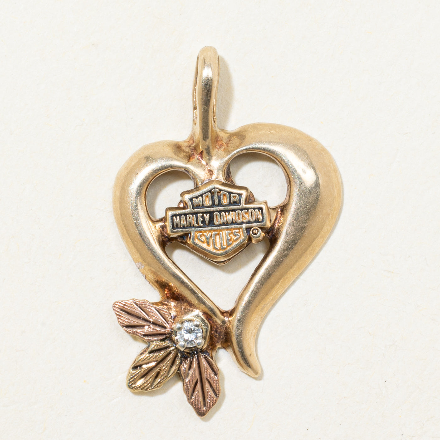 "Harley Davidson" 10k Yellow & Rose Gold Heart Pendant