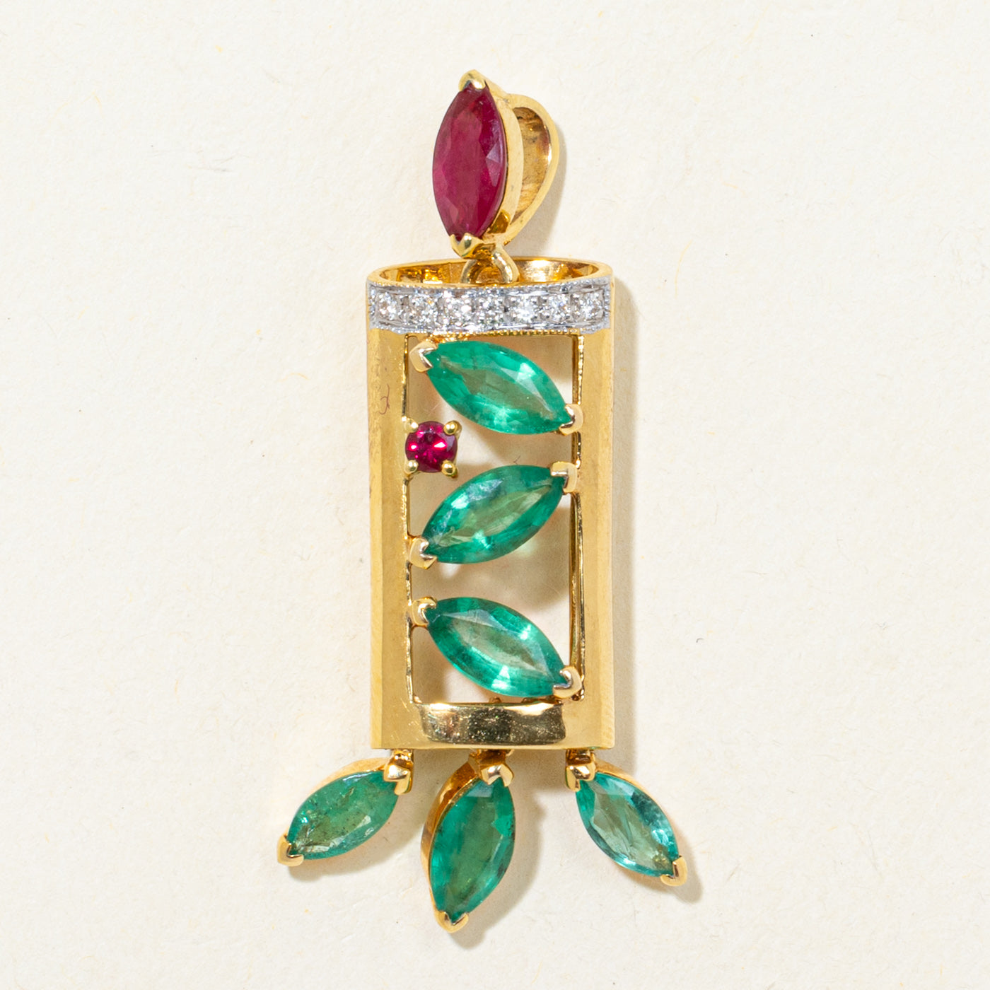 18k Emerald & Synthetic Ruby Openwork Pendant | 2.00ctw, 0.56ctw