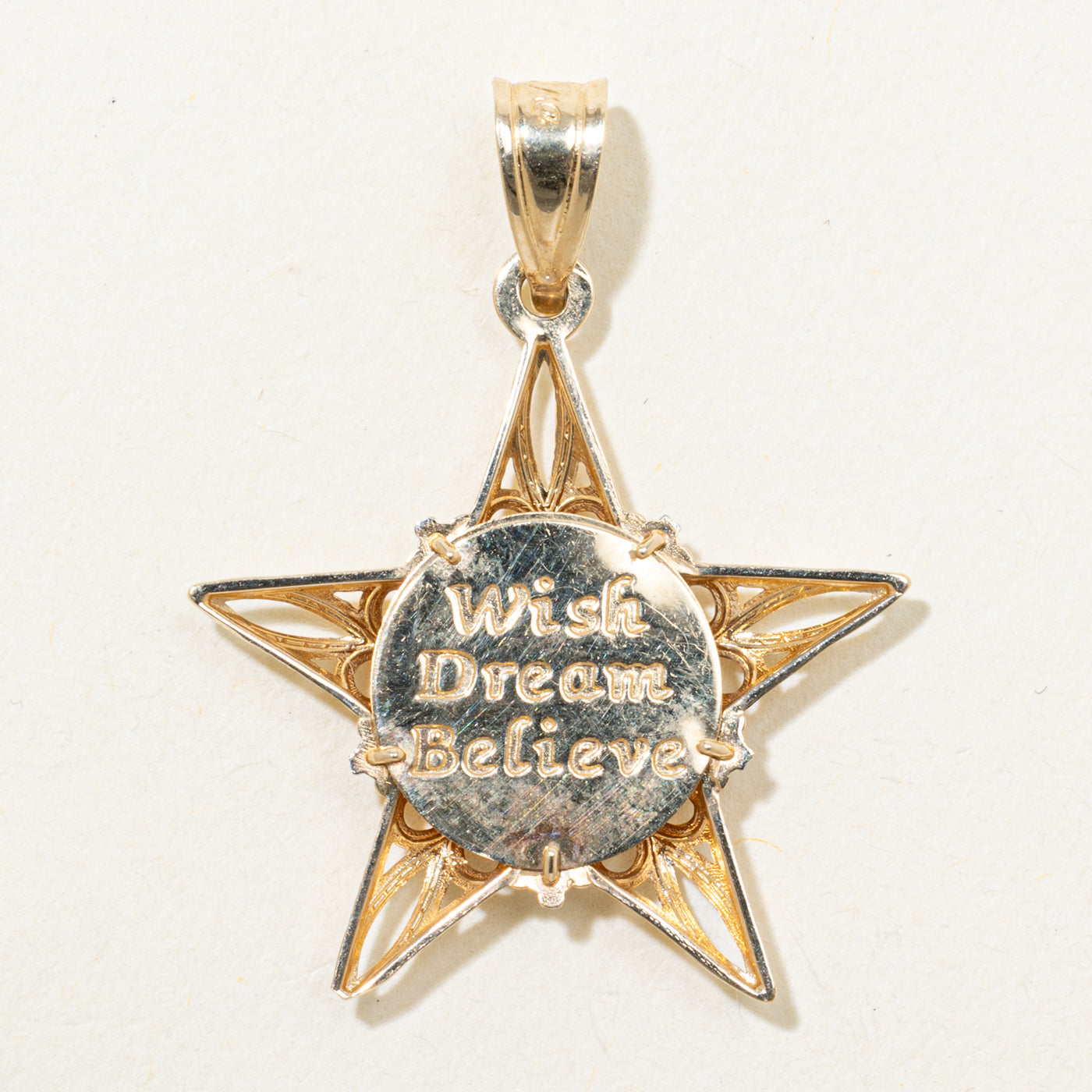 14k Yellow & White Gold "Wish Dream Believe" Star Pendant