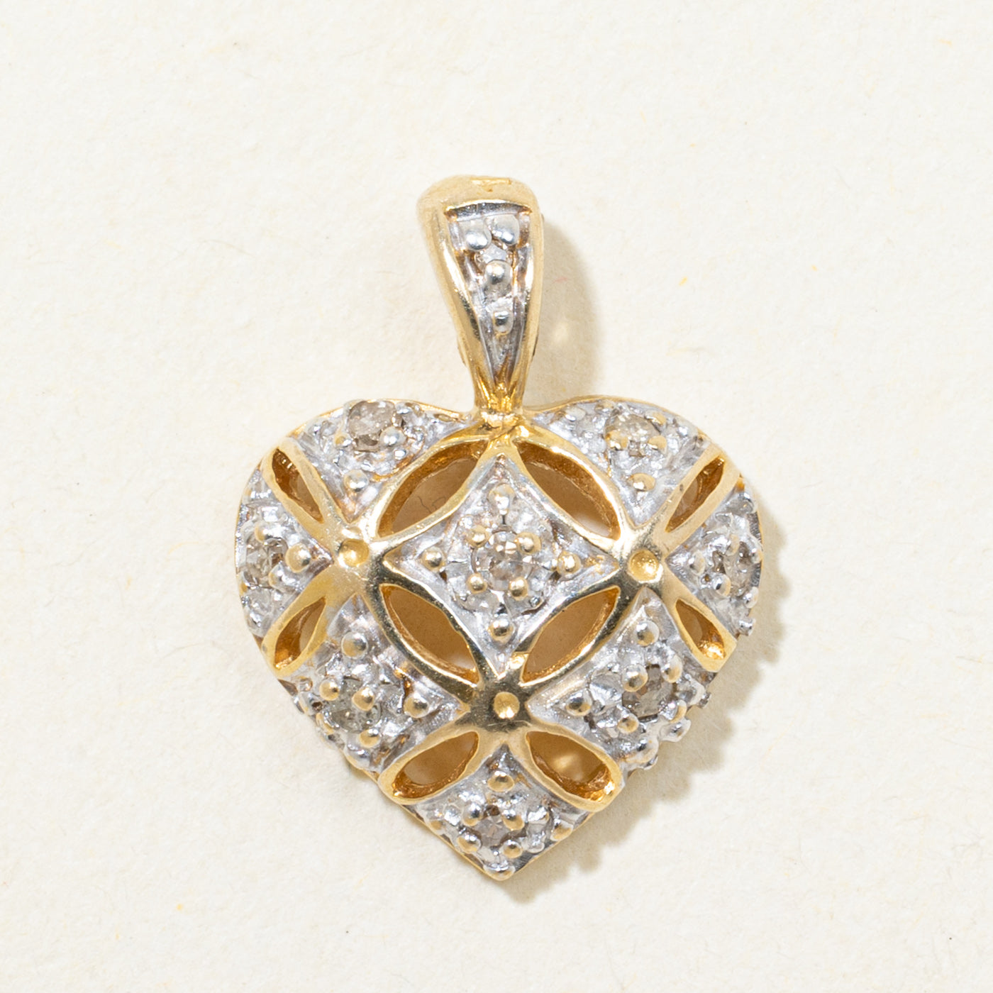 10k Two Tone Gold Openwork Puffed Heart Pendant