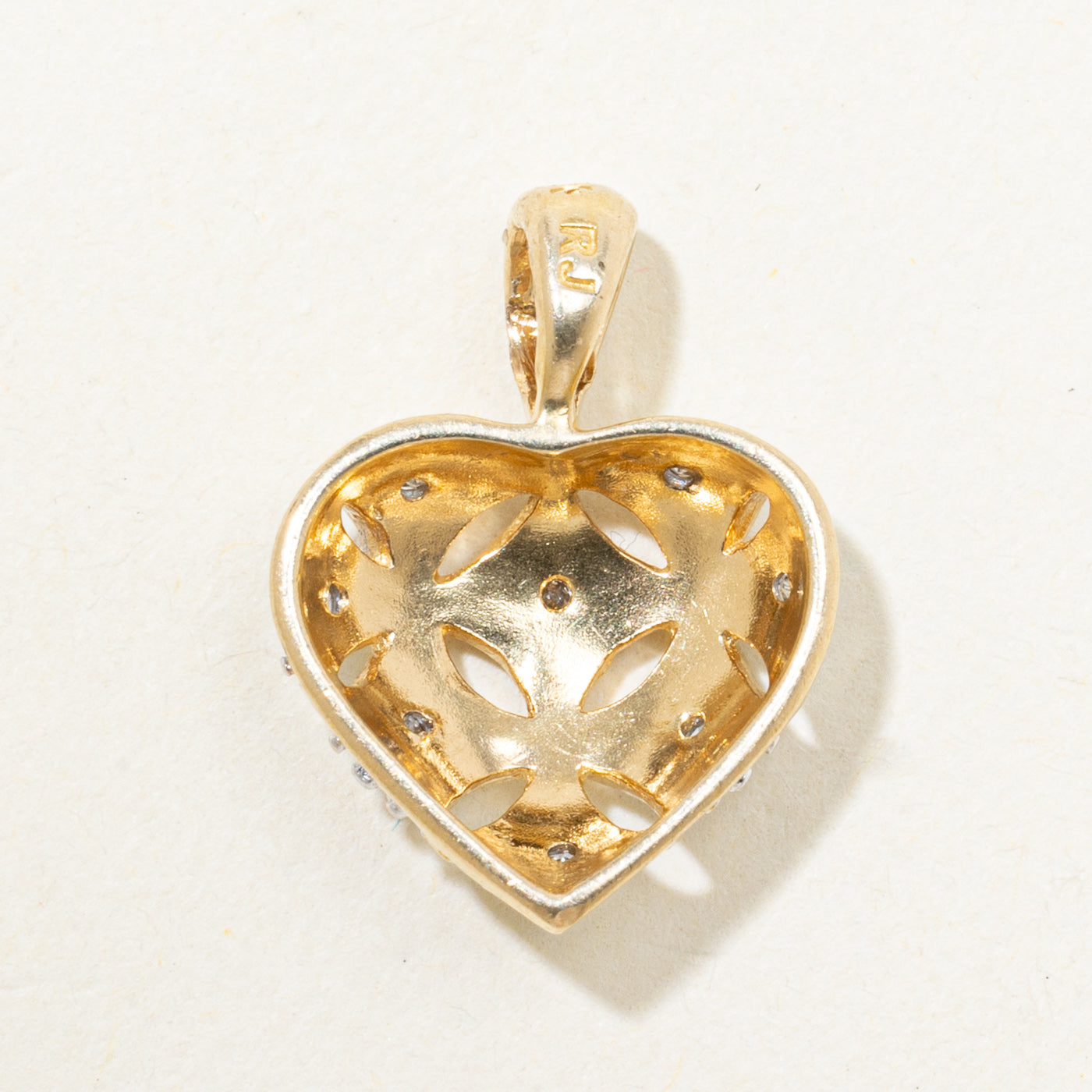 10k Two Tone Gold Openwork Puffed Heart Pendant