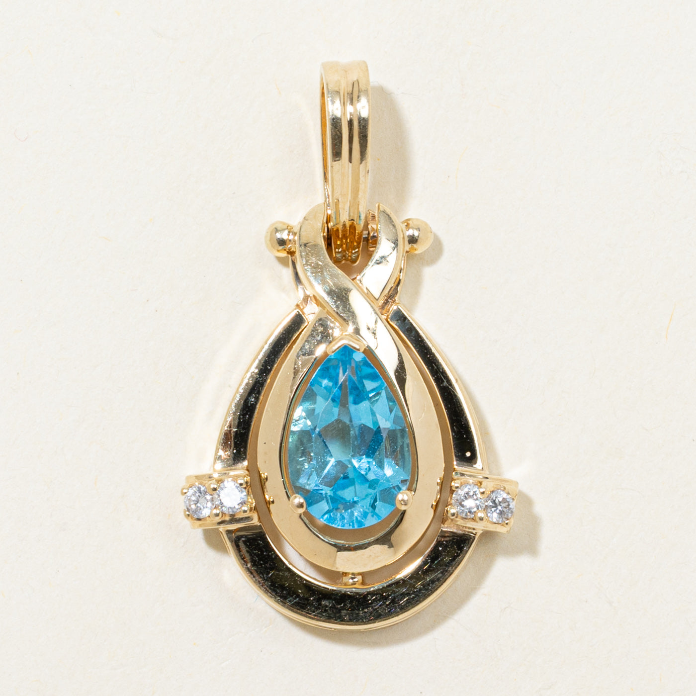 Pear Cut Blue Topaz & Diamond Pendant | 3.28ct, 0.14ct