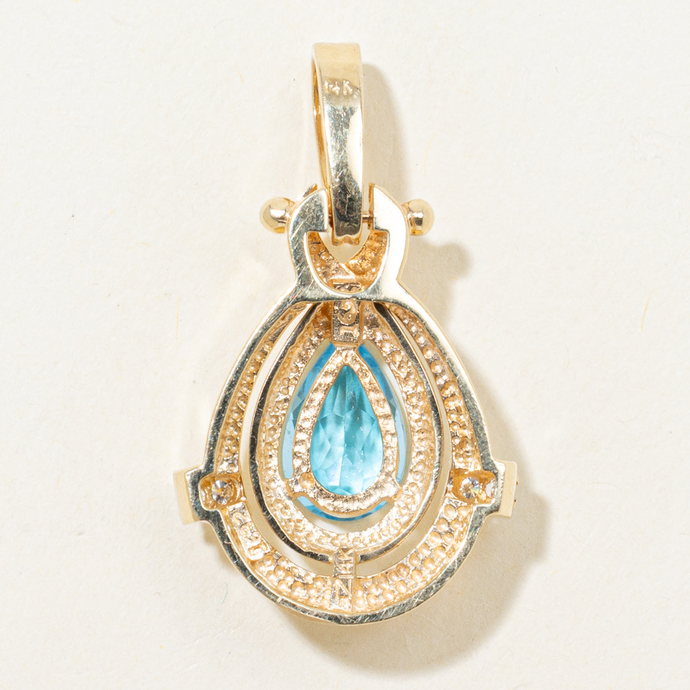 Pear Cut Blue Topaz & Diamond Pendant | 3.28ct, 0.14ct