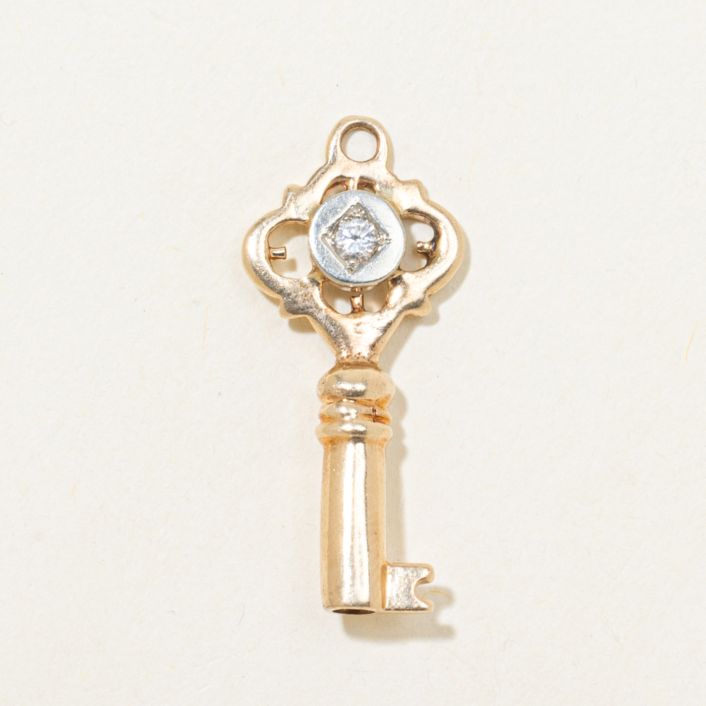 Two Tone Gold Diamond Key Pendant | 0.09ct