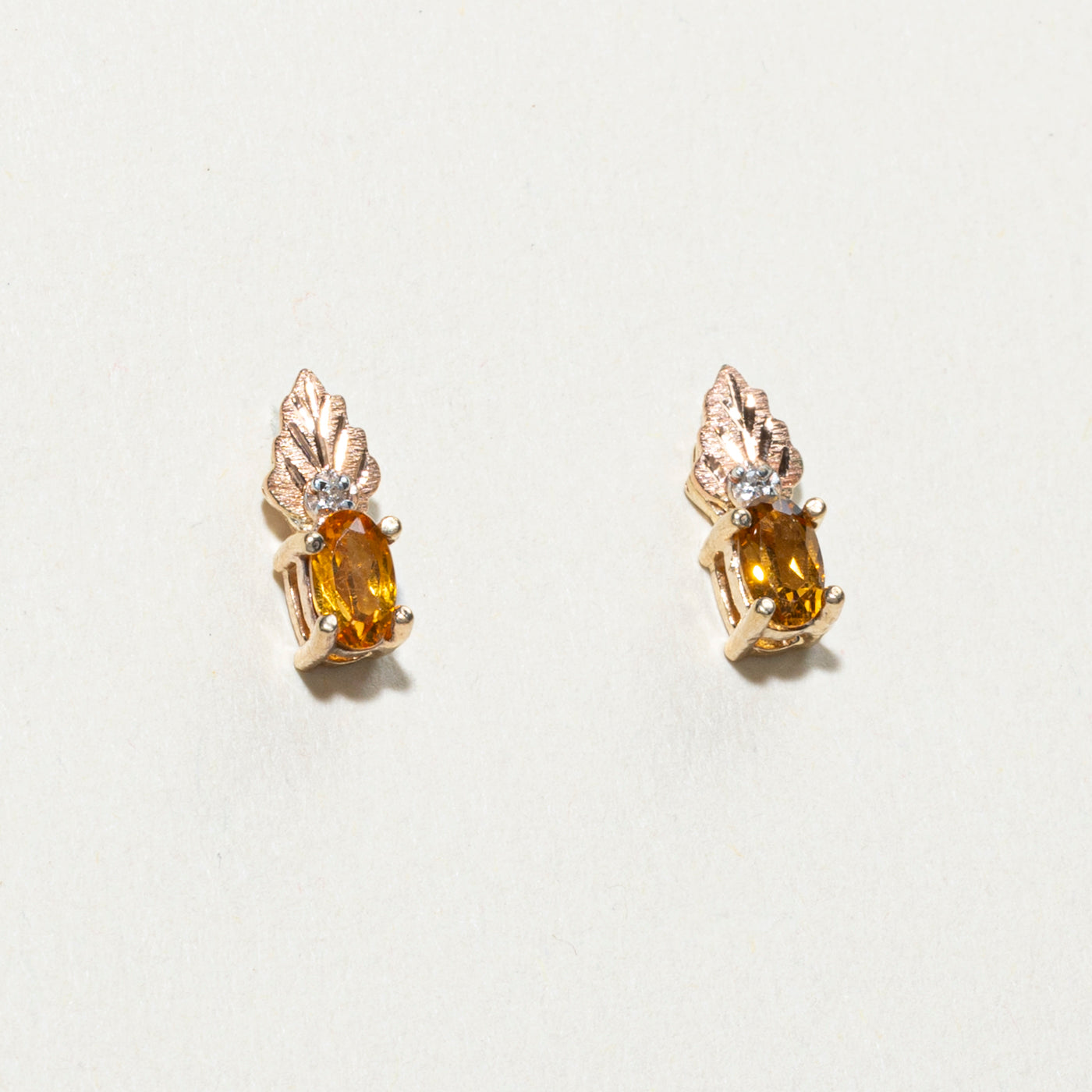 10K Citrine & Diamond Textured Stud Earrings