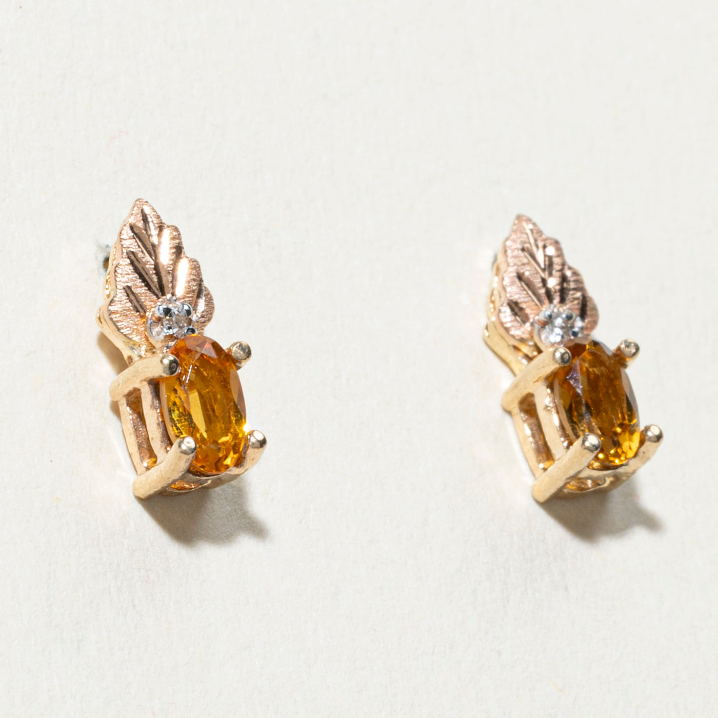 10K Citrine & Diamond Textured Stud Earrings