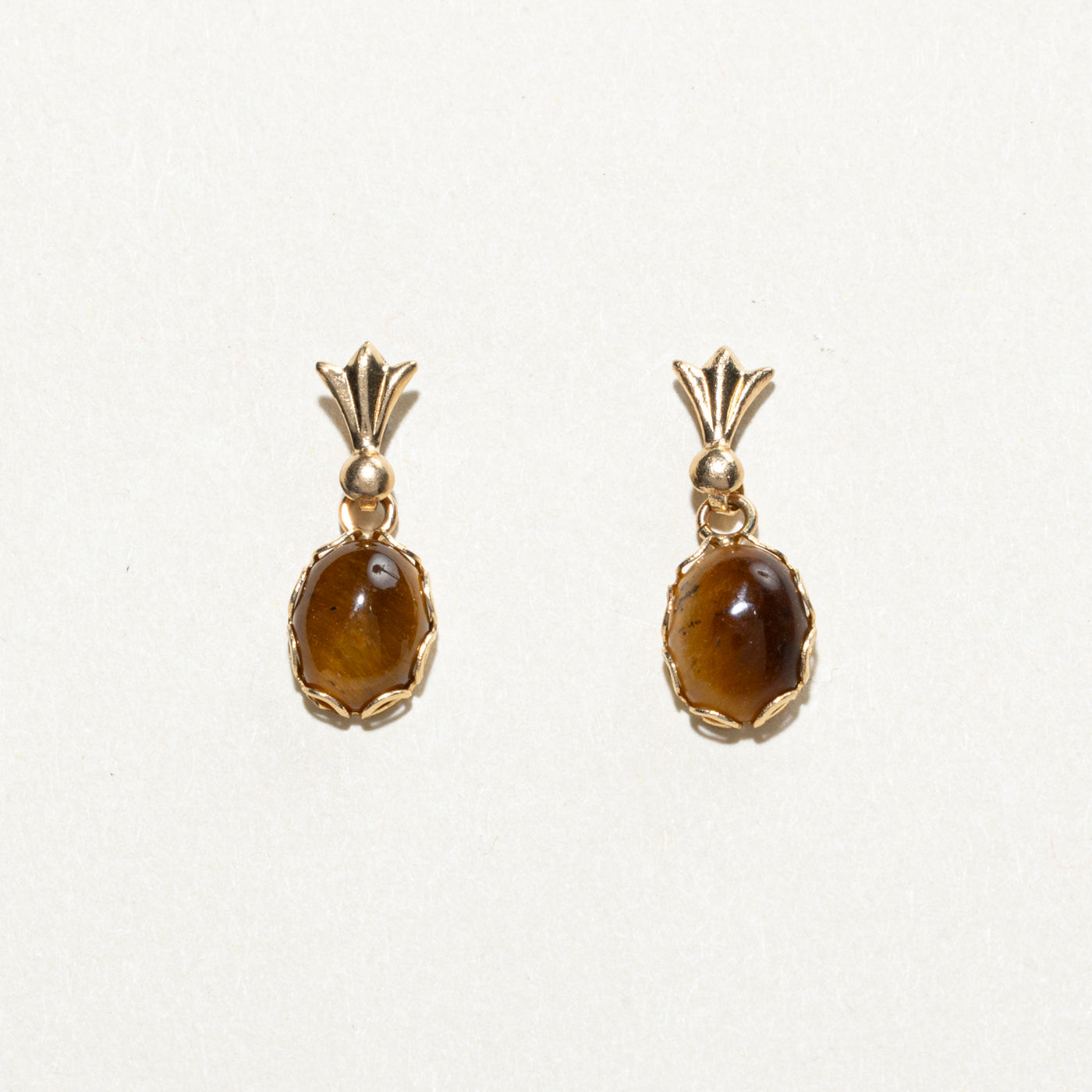14K Cabochon Tiger's Eye Drop Earrings
