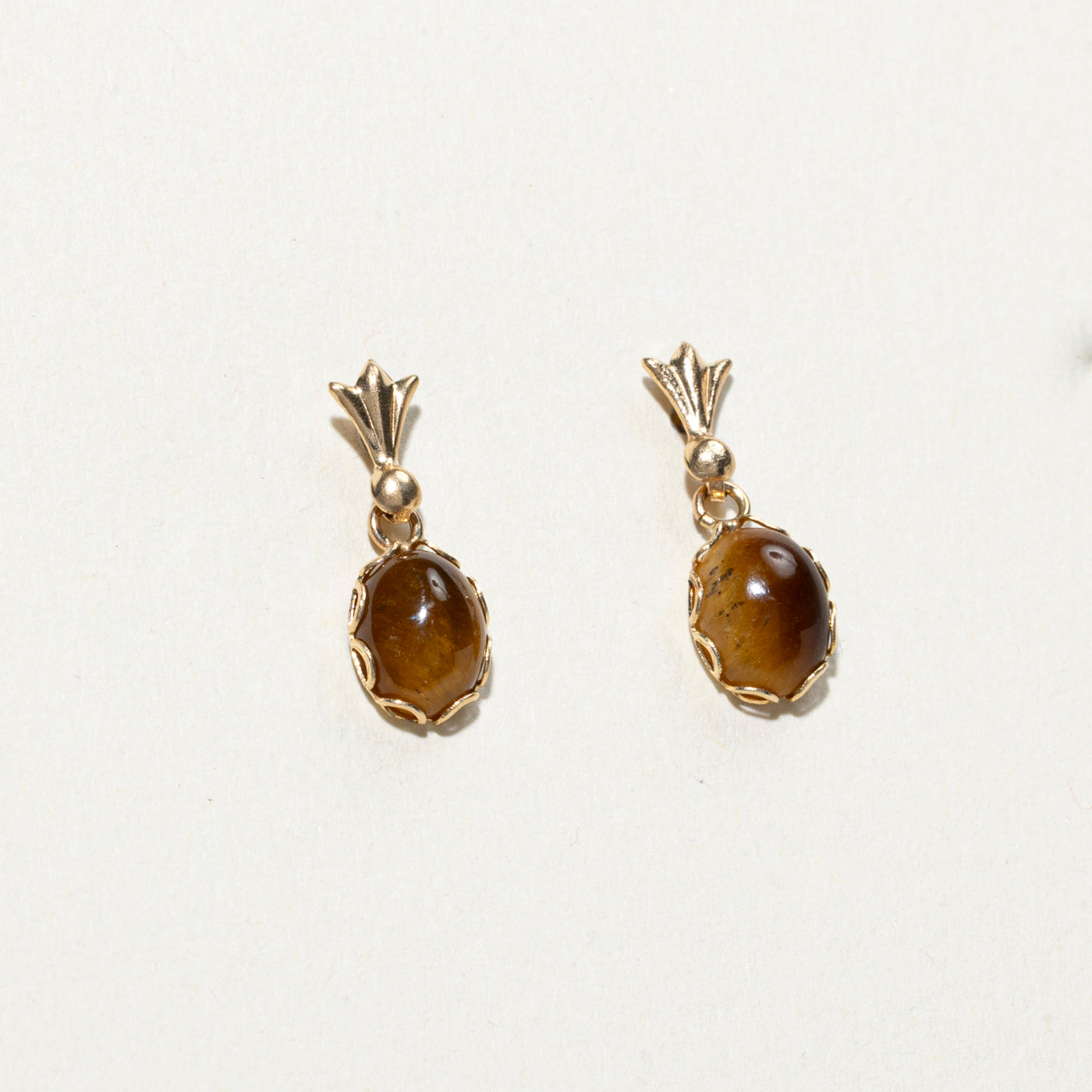 14K Cabochon Tiger's Eye Drop Earrings