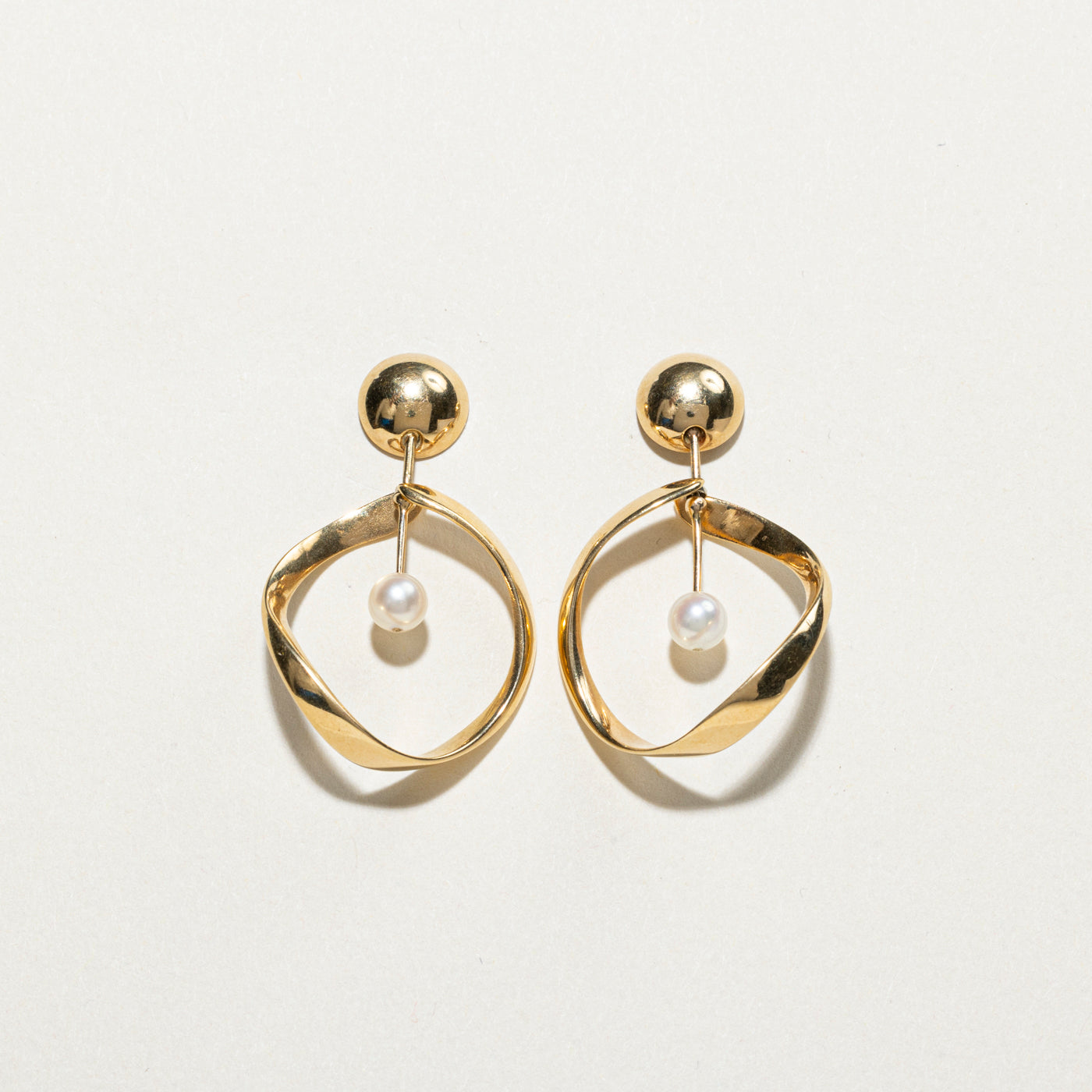 18K Pearl Dangling Abstract Drop Earrings