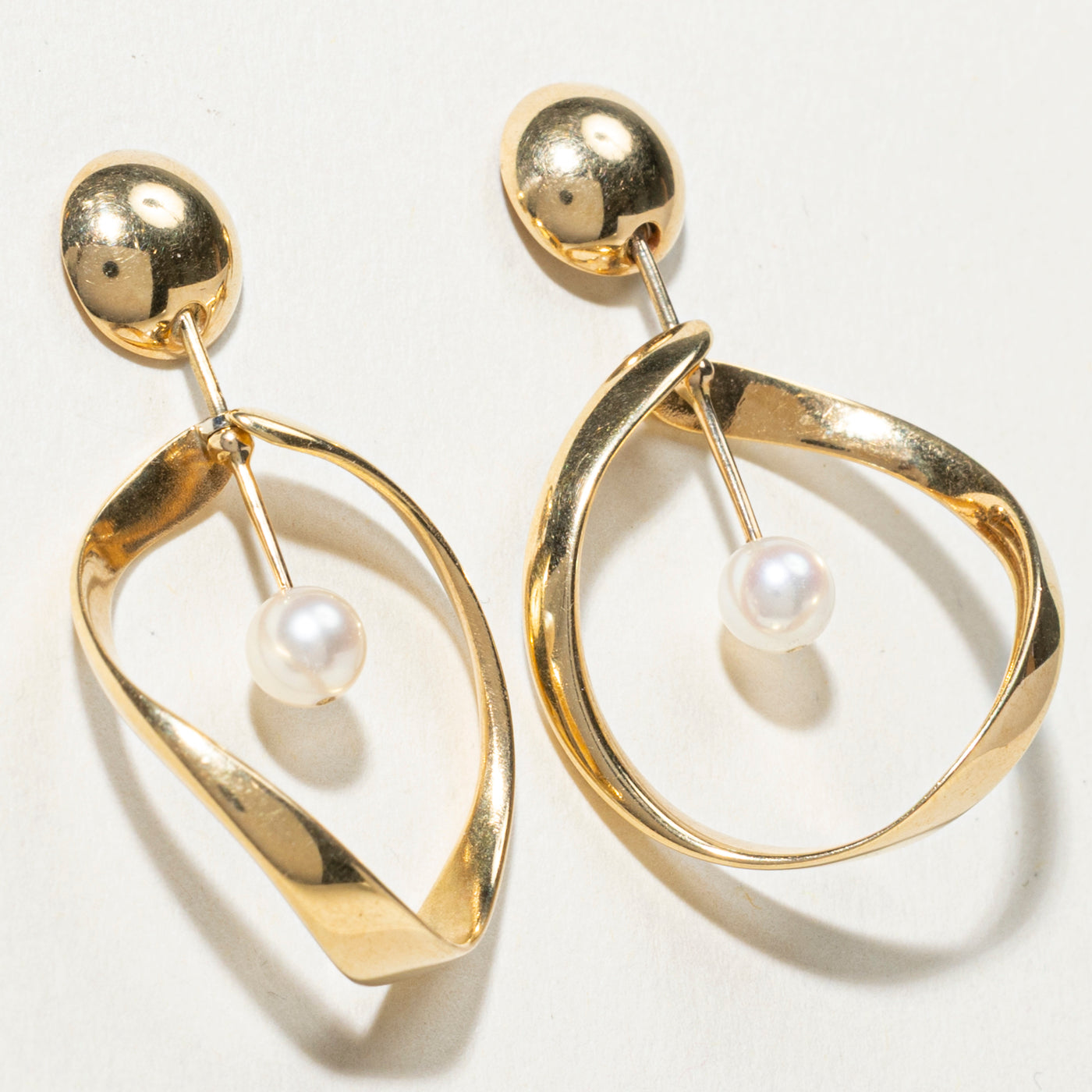 18K Pearl Dangling Abstract Drop Earrings