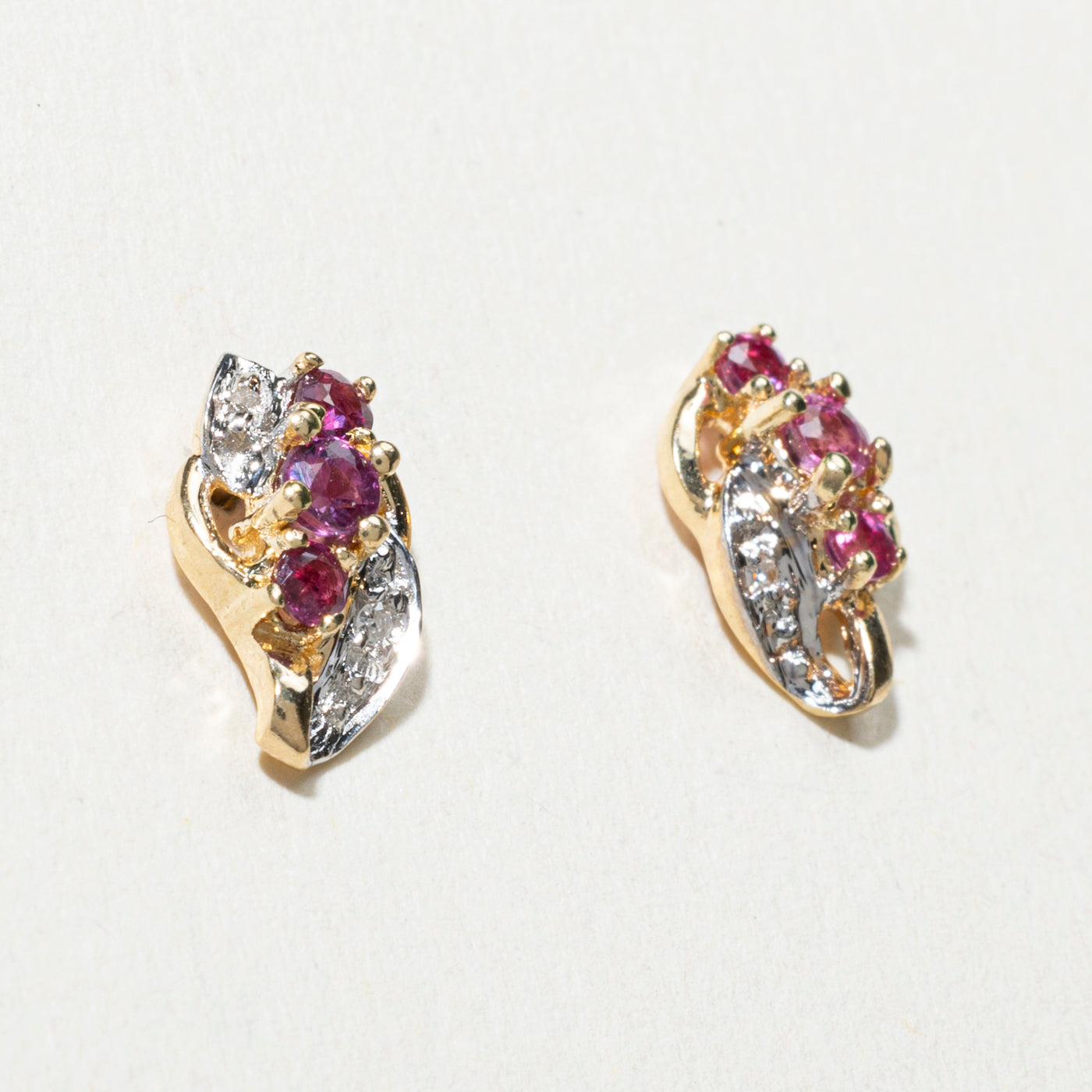 14K Ruby & Diamond Cluster Stud Earrings | 0.30ctw, 0.01ctw