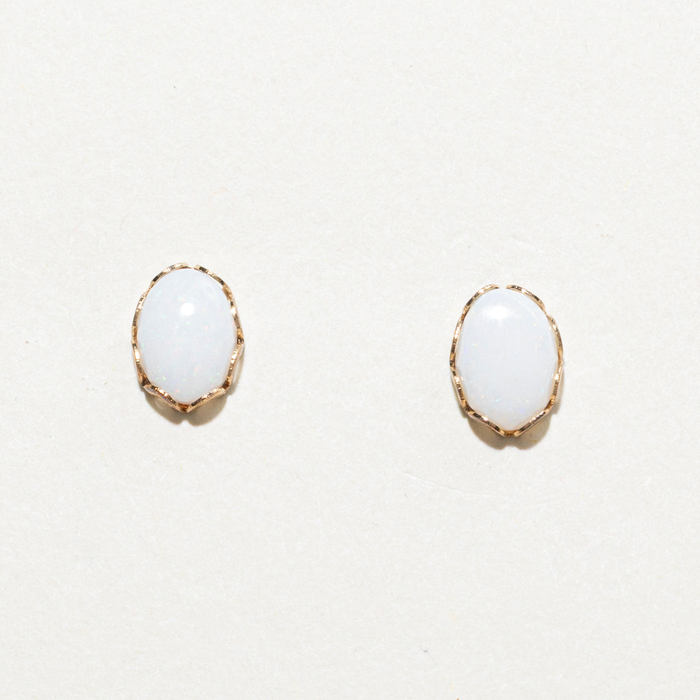 14K Oval Cabochon Opal Stud Earrings