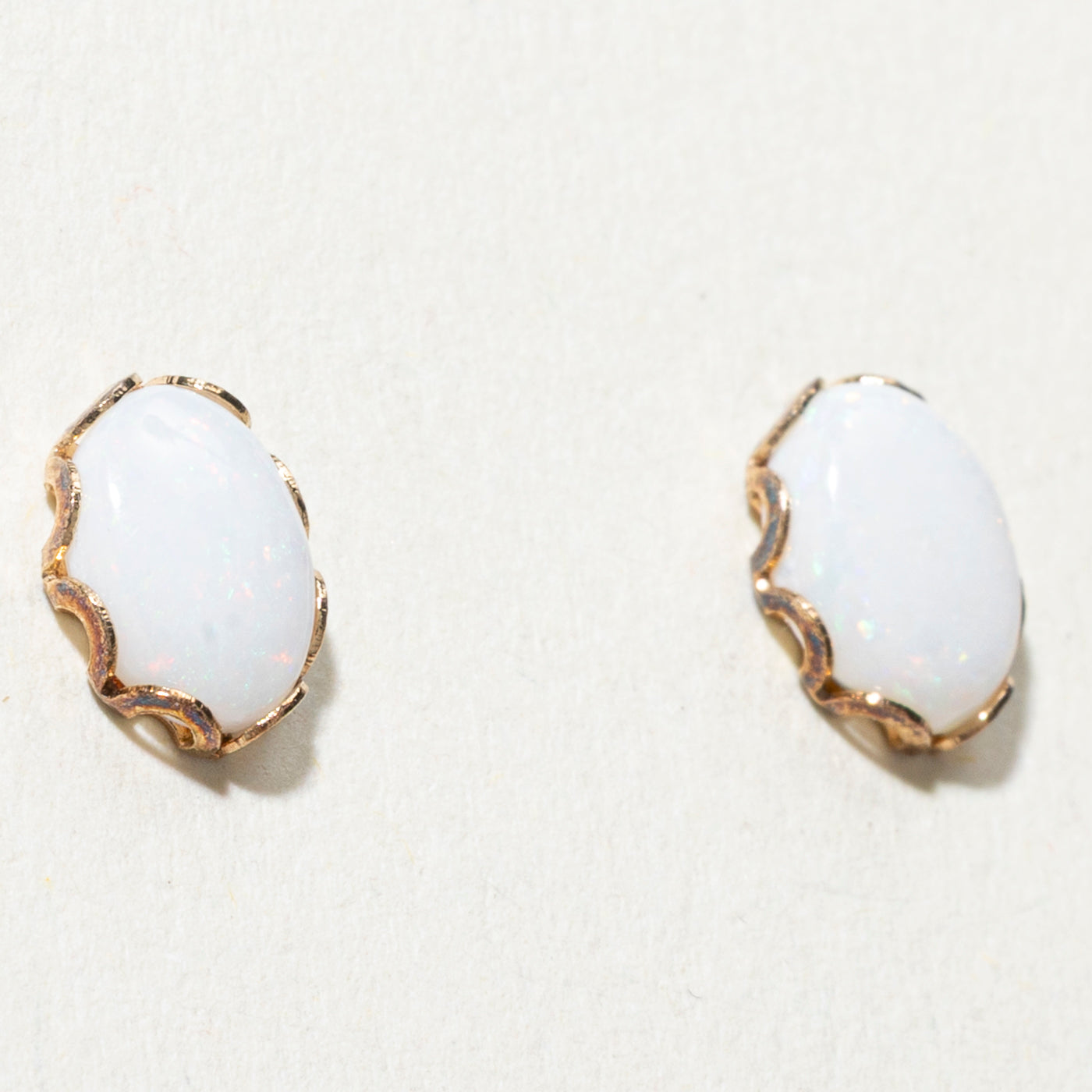 14K Oval Cabochon Opal Stud Earrings