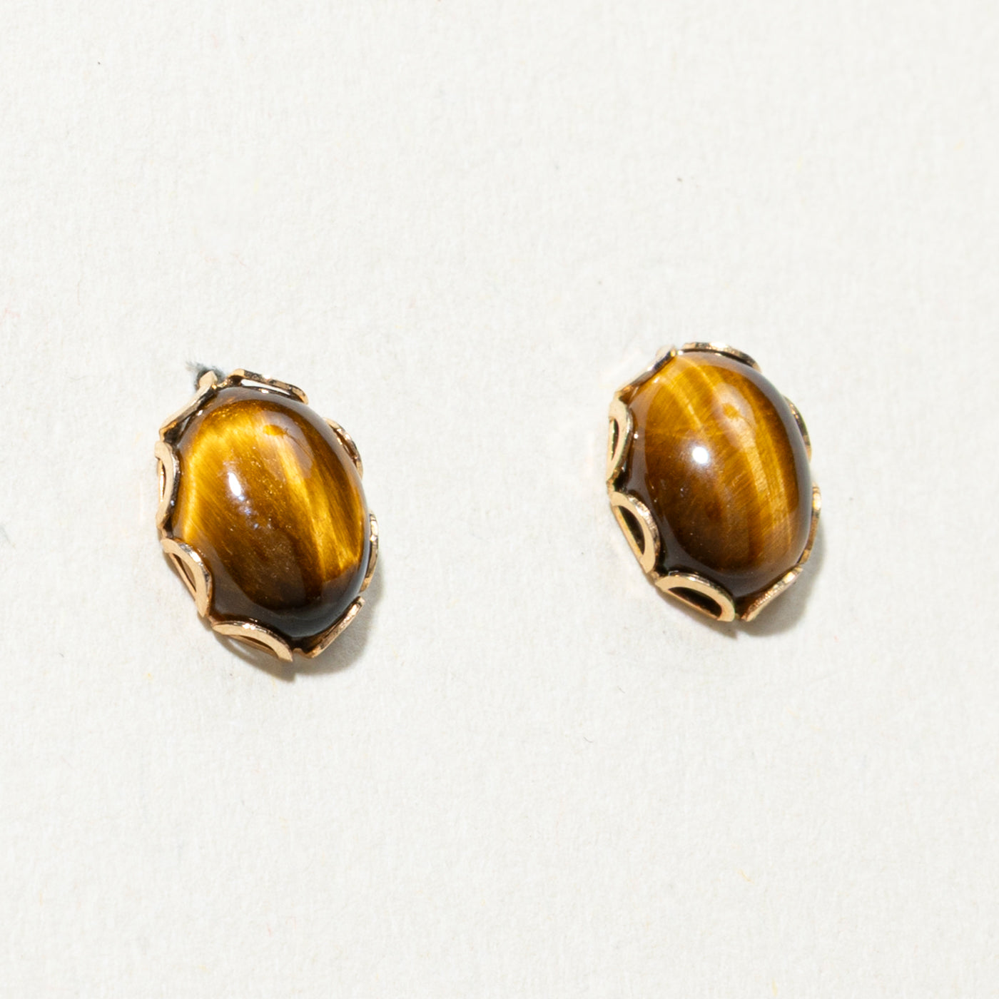 14K Cabochon Tigers Eye Stud Earrings