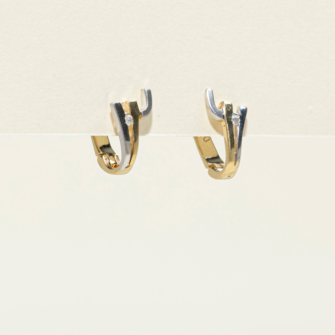 14K Two Tone Gold Geometric Huggie Earrings