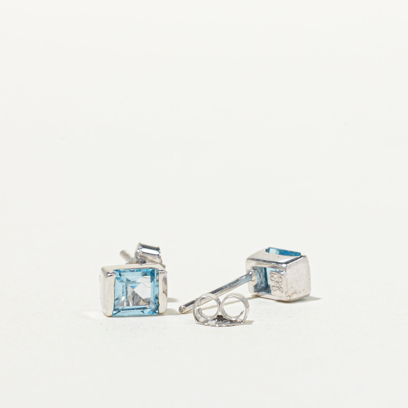 10K Square Cut Topaz Stud Earrings