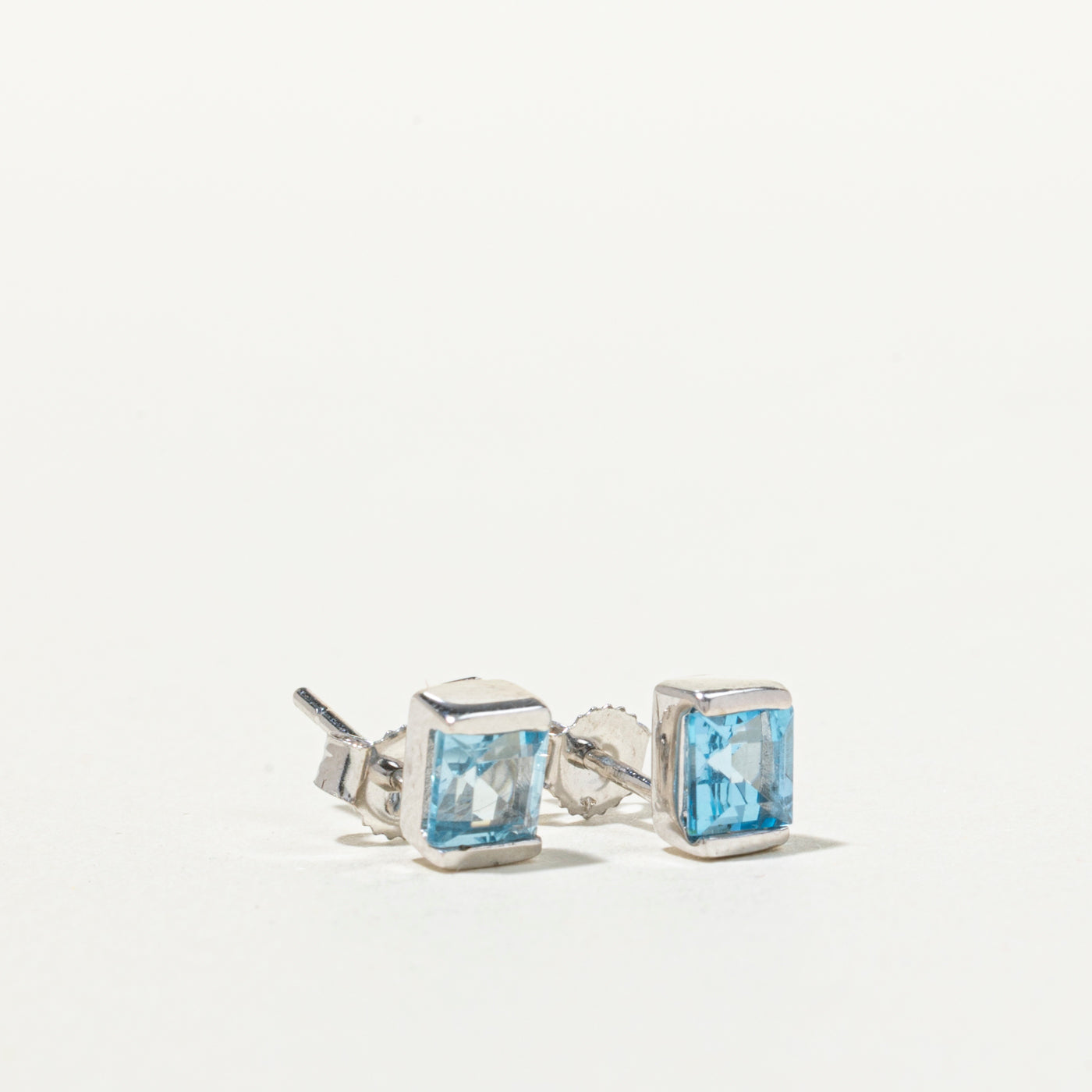 10K Square Cut Topaz Stud Earrings