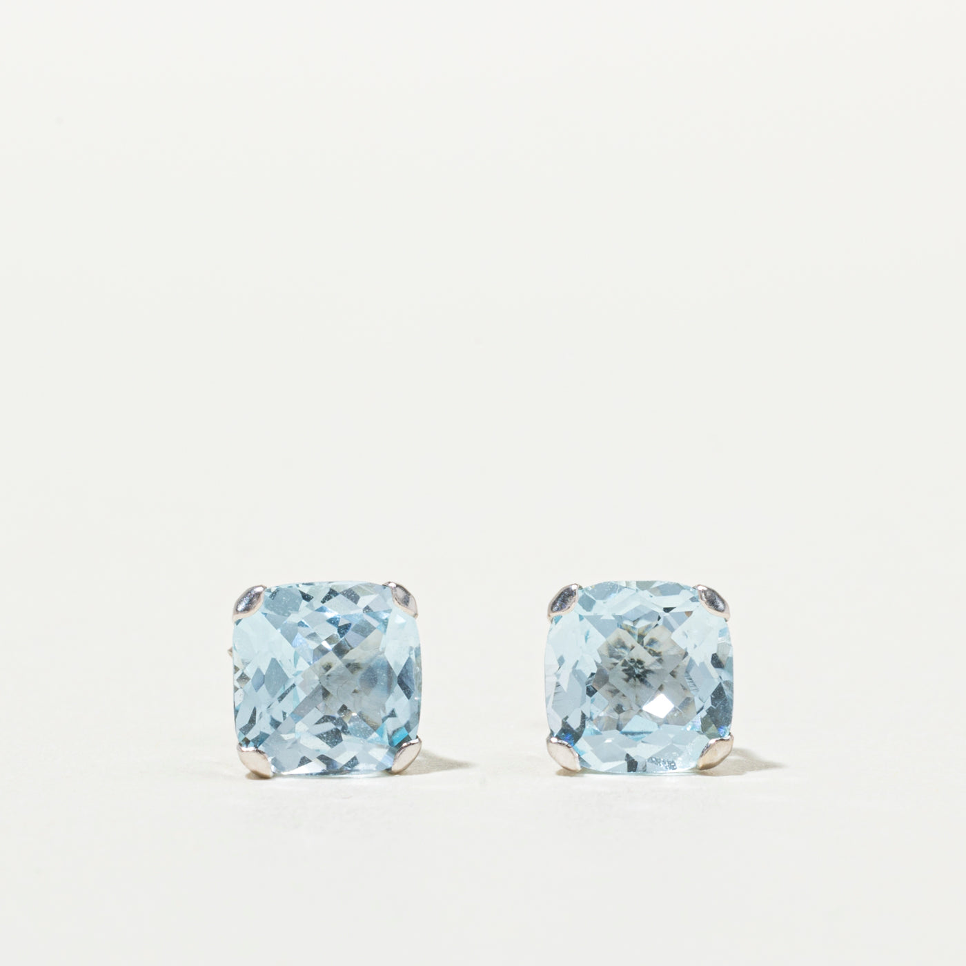 10K Square Cut Topaz Stud Earrings