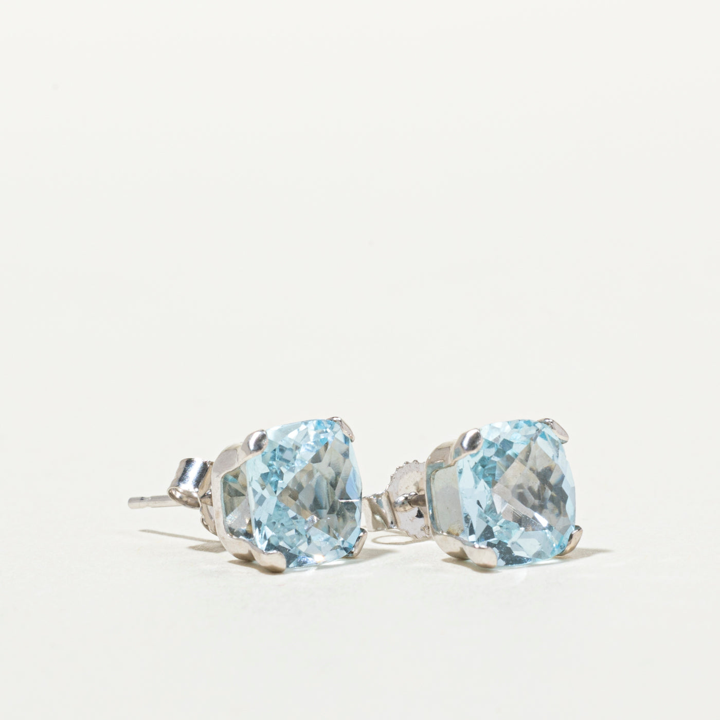 10K Square Cut Topaz Stud Earrings
