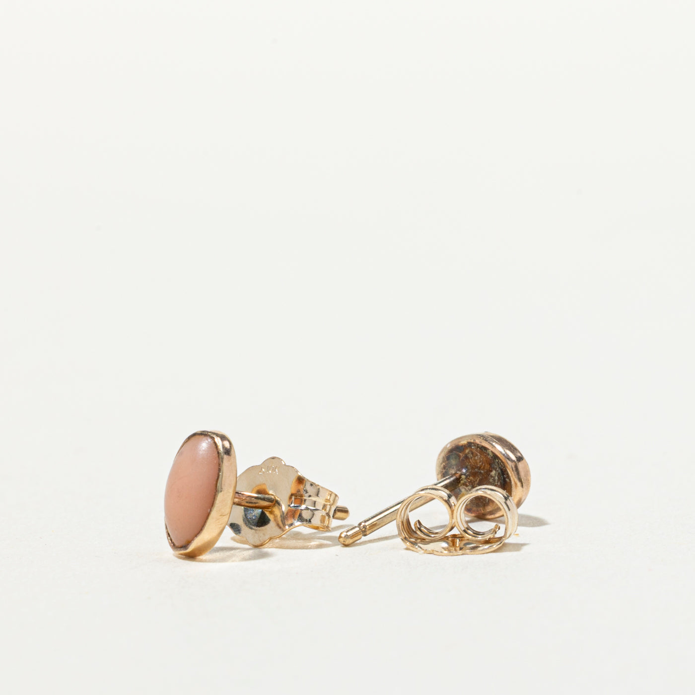 10K Bezel Set Coral Stud Earrings