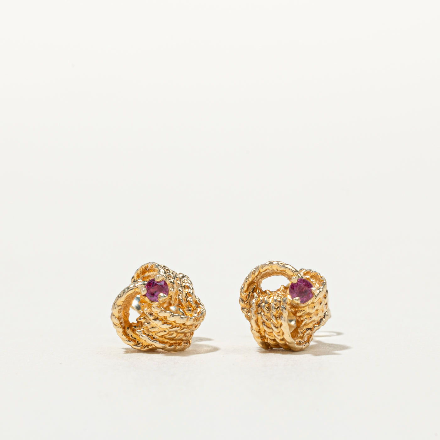 14K Synthetic Ruby Textured Knot Stud Earrings