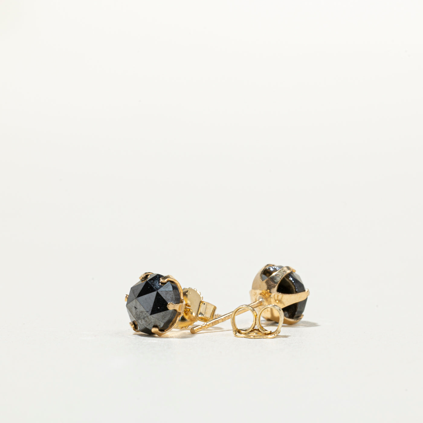 18K Rose Cut Black Diamond Stud Earrings