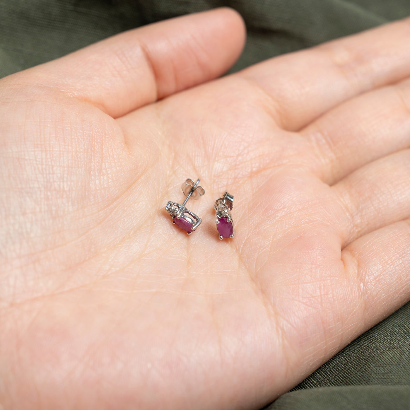 10K Oval Cut Ruby & Diamond Stud Earrings