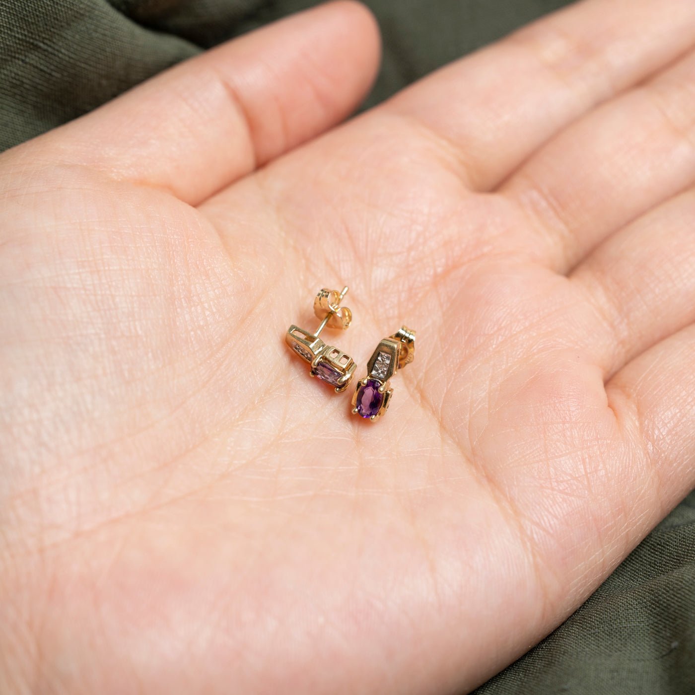 10K Amethyst & Diamond Stud Earrings