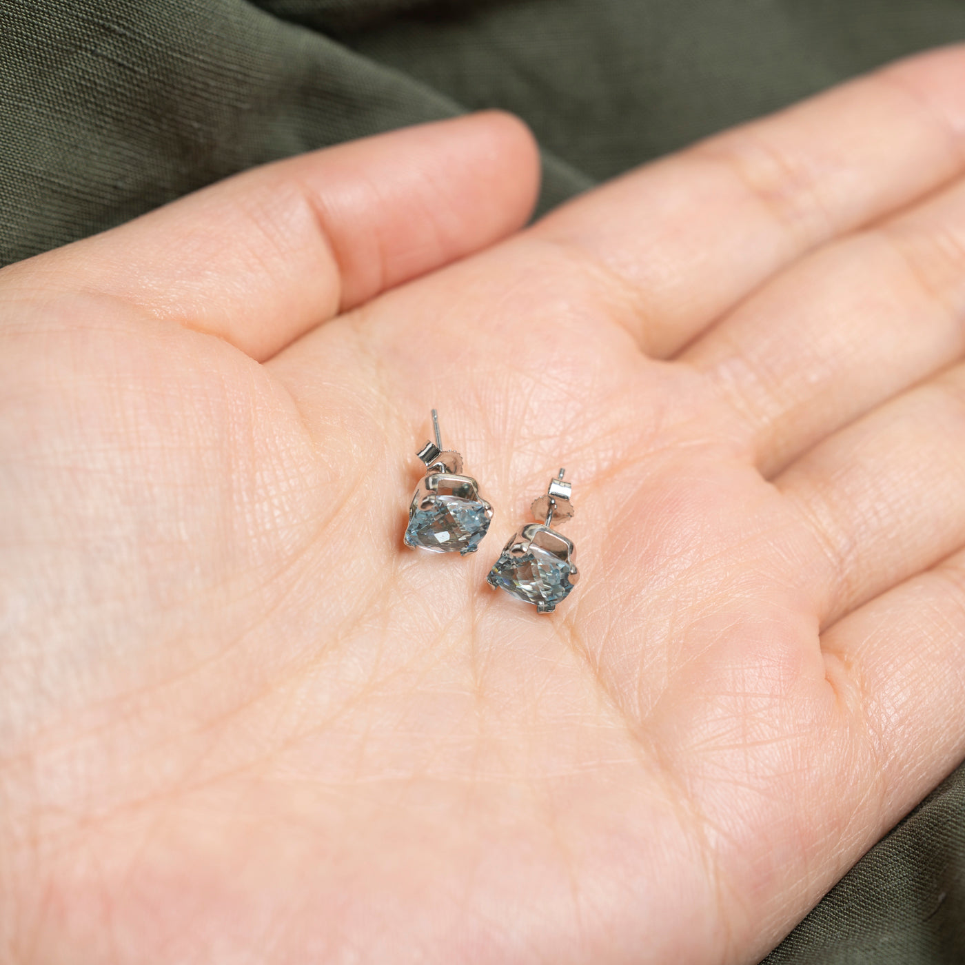 10K Square Cut Topaz Stud Earrings